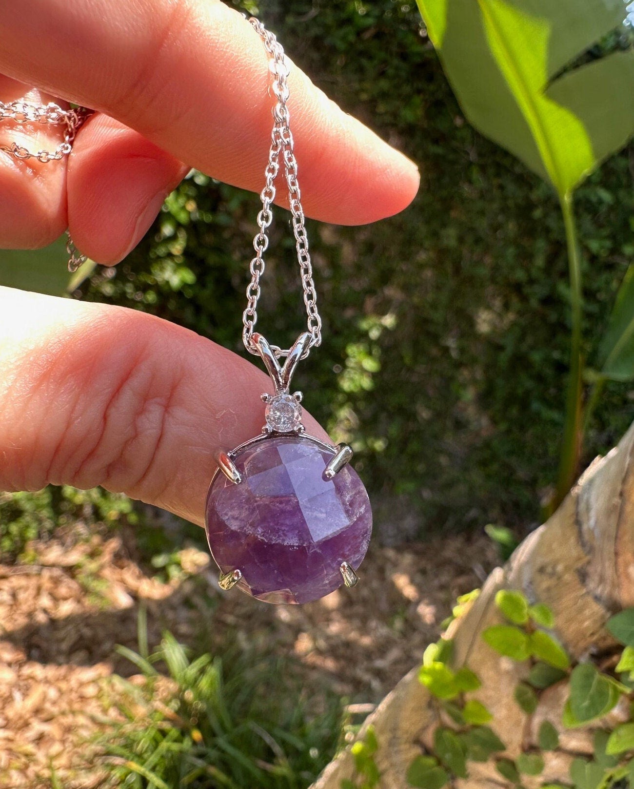Amethyst Prism Pendant Necklace