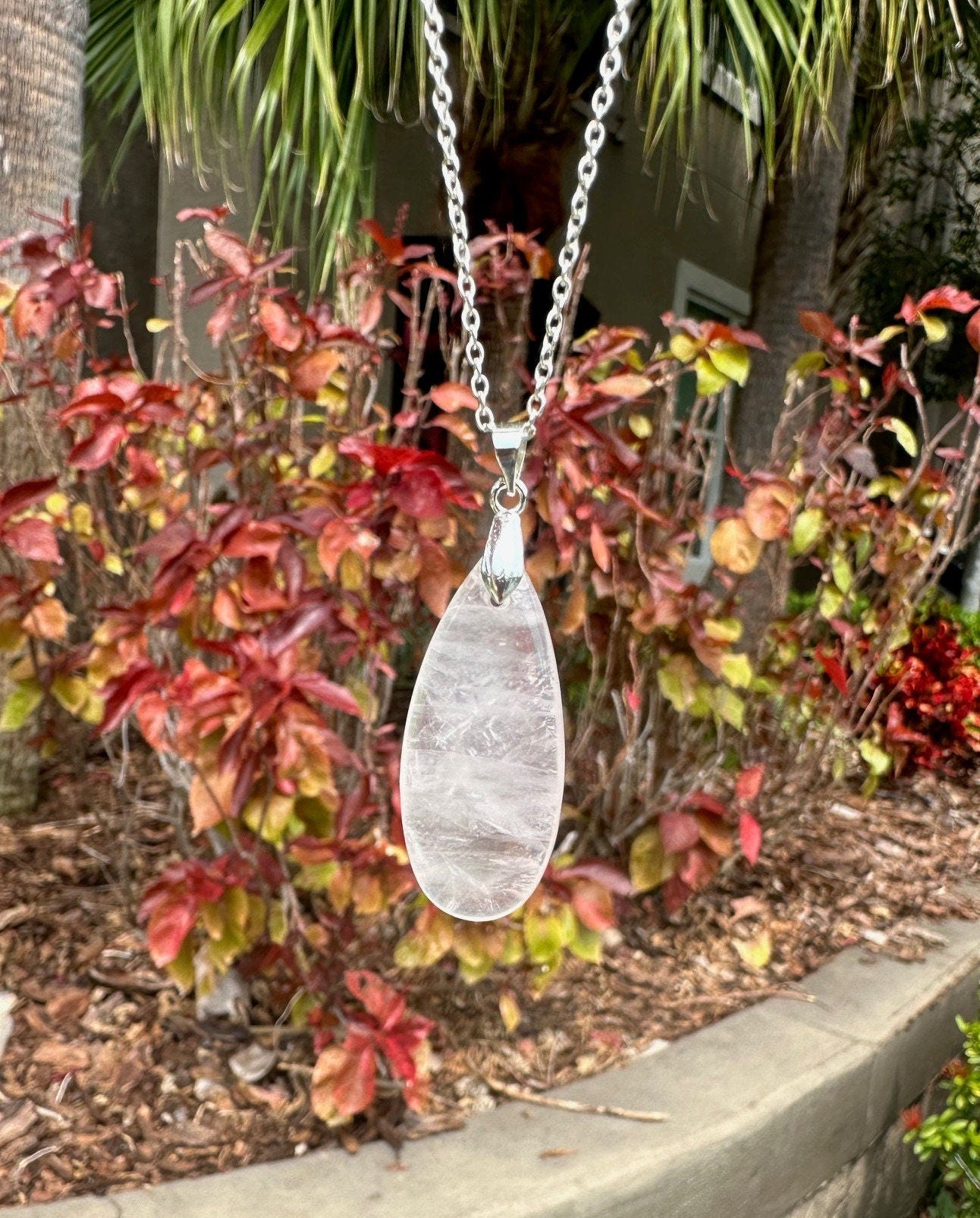 Rose Quartz Teardrop Pendant Necklace