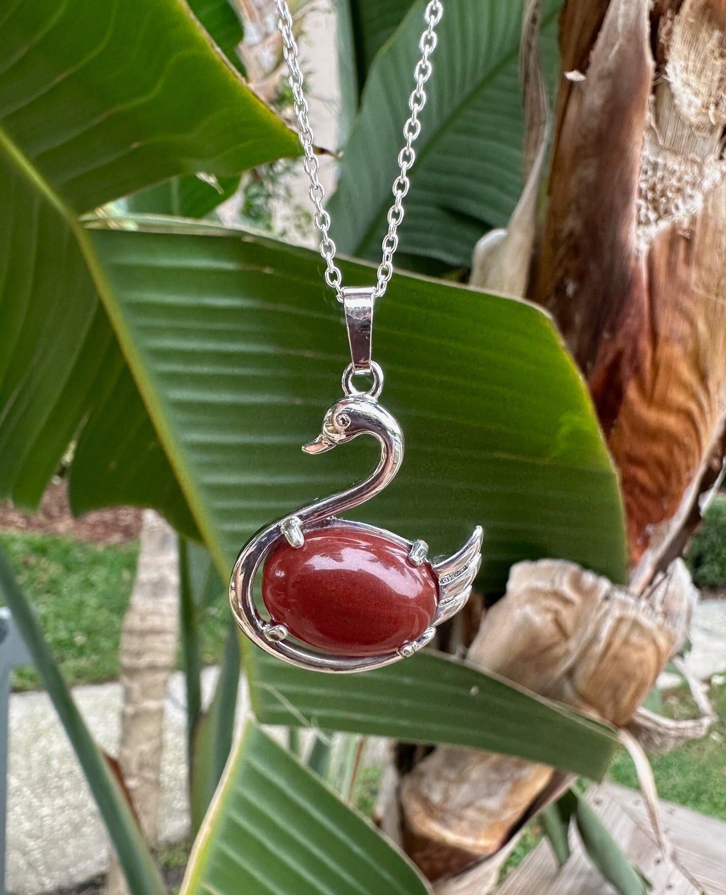 Red Agate Swan Pendant Necklace