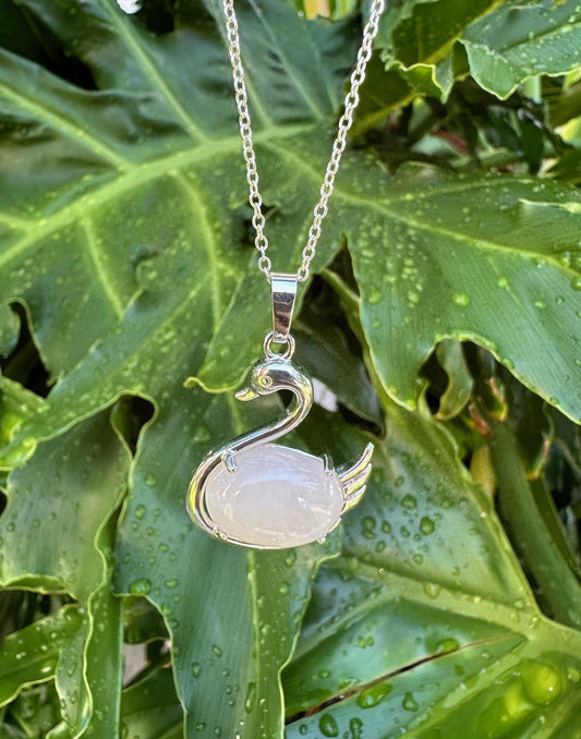 Rose Quartz Swan Necklace