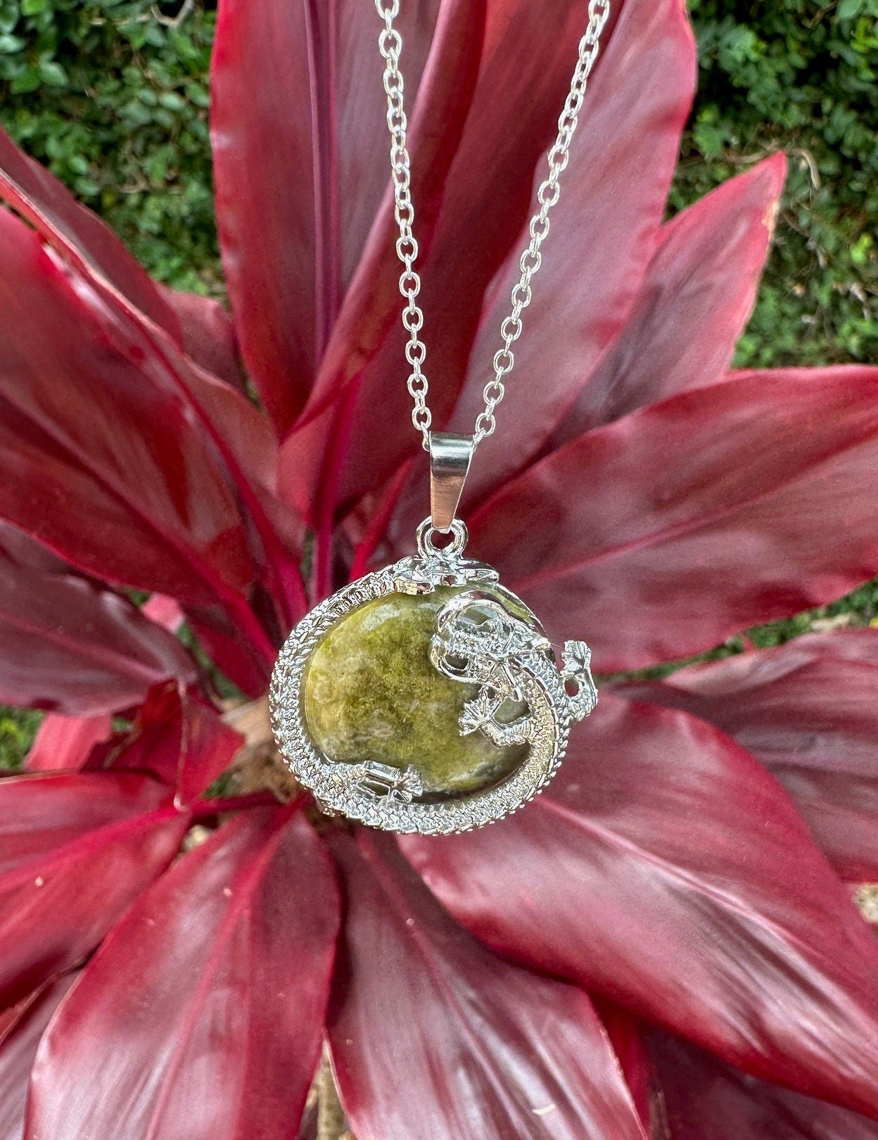 Unakite Dragon Flat Necklace