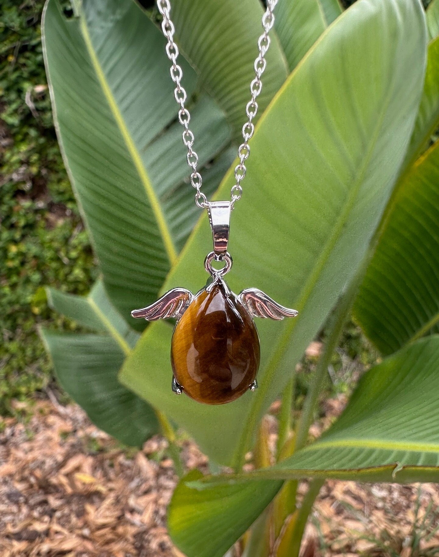 Tiger Eye Angelic Egg Pendant Necklace