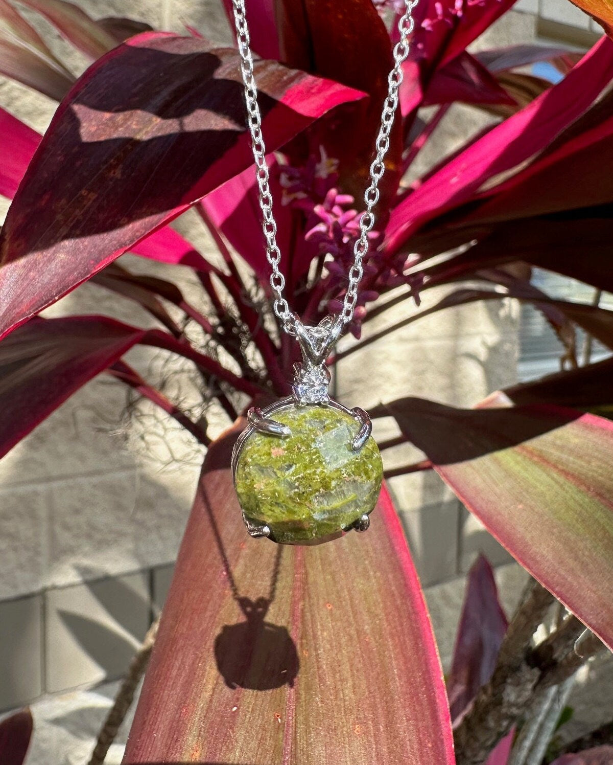 Unakite Prism Pendant Necklace