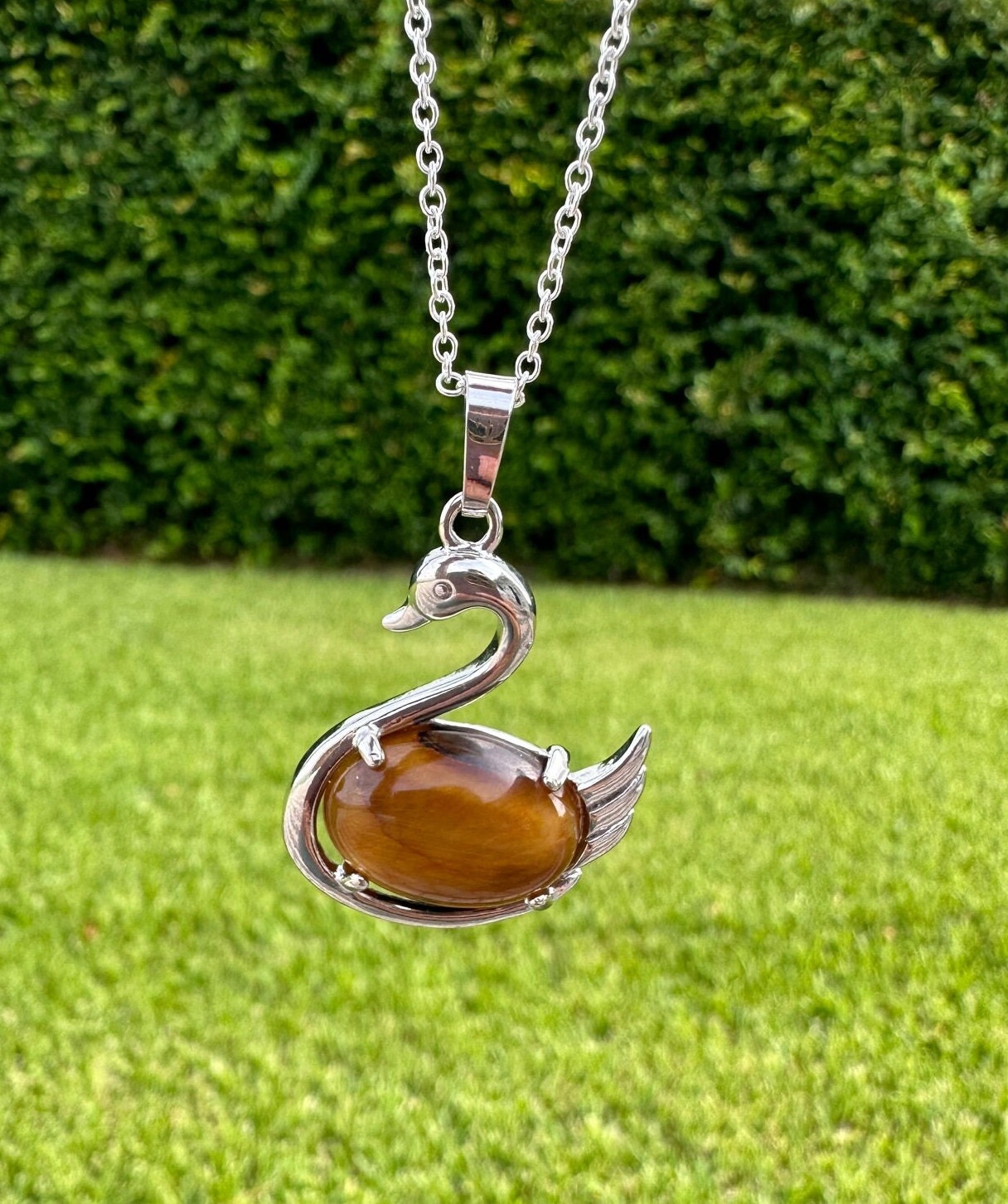 Tiger Eye Swan Necklace