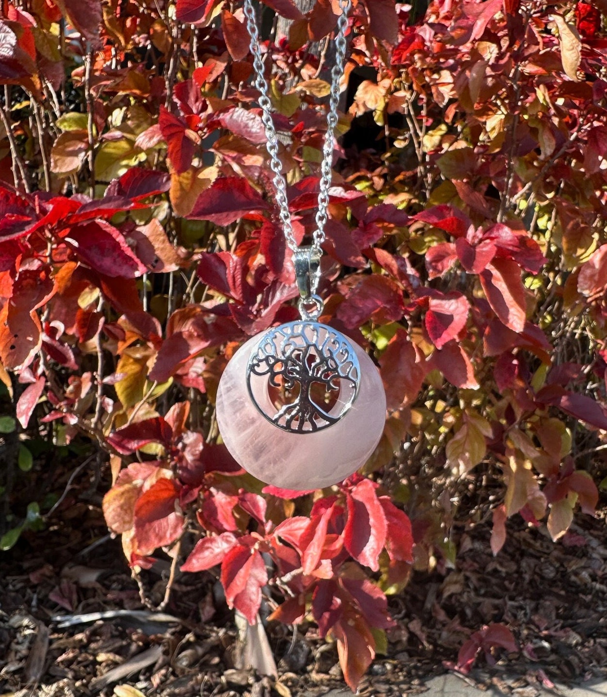 Rose Quartz Tree of Life Pendant Necklace
