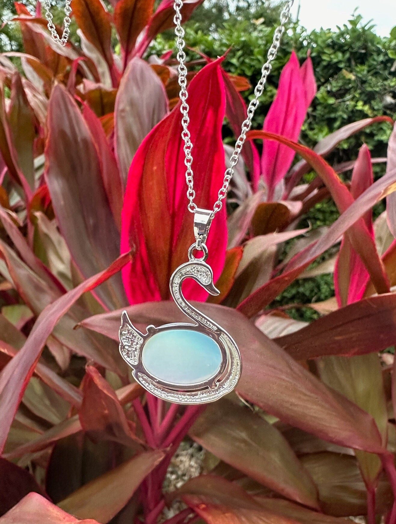 Opalite Swan Pendant Necklace