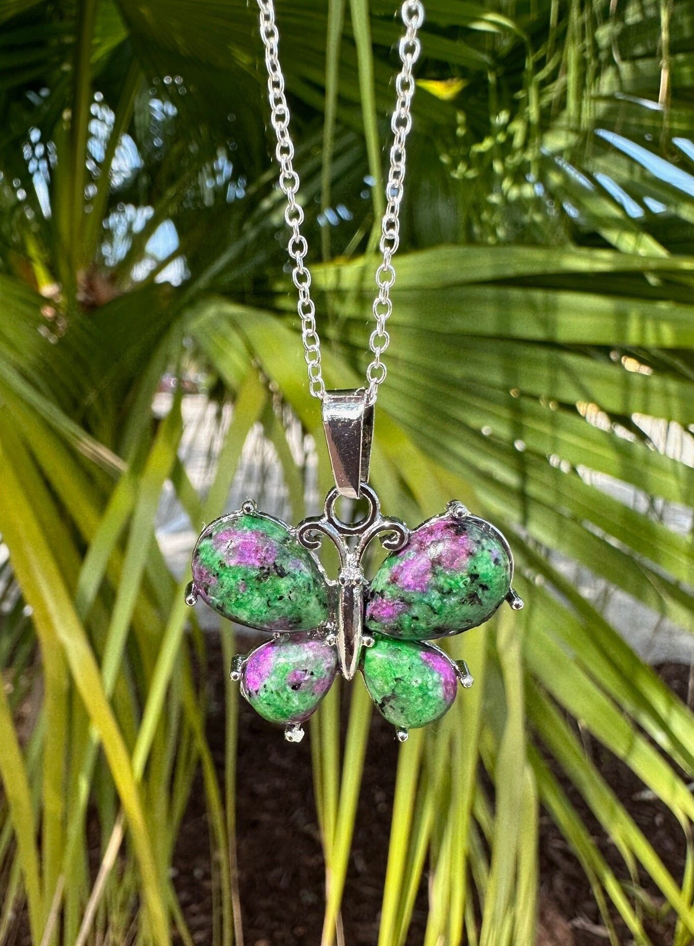 Ruby Zoisite Butterfly Necklace
