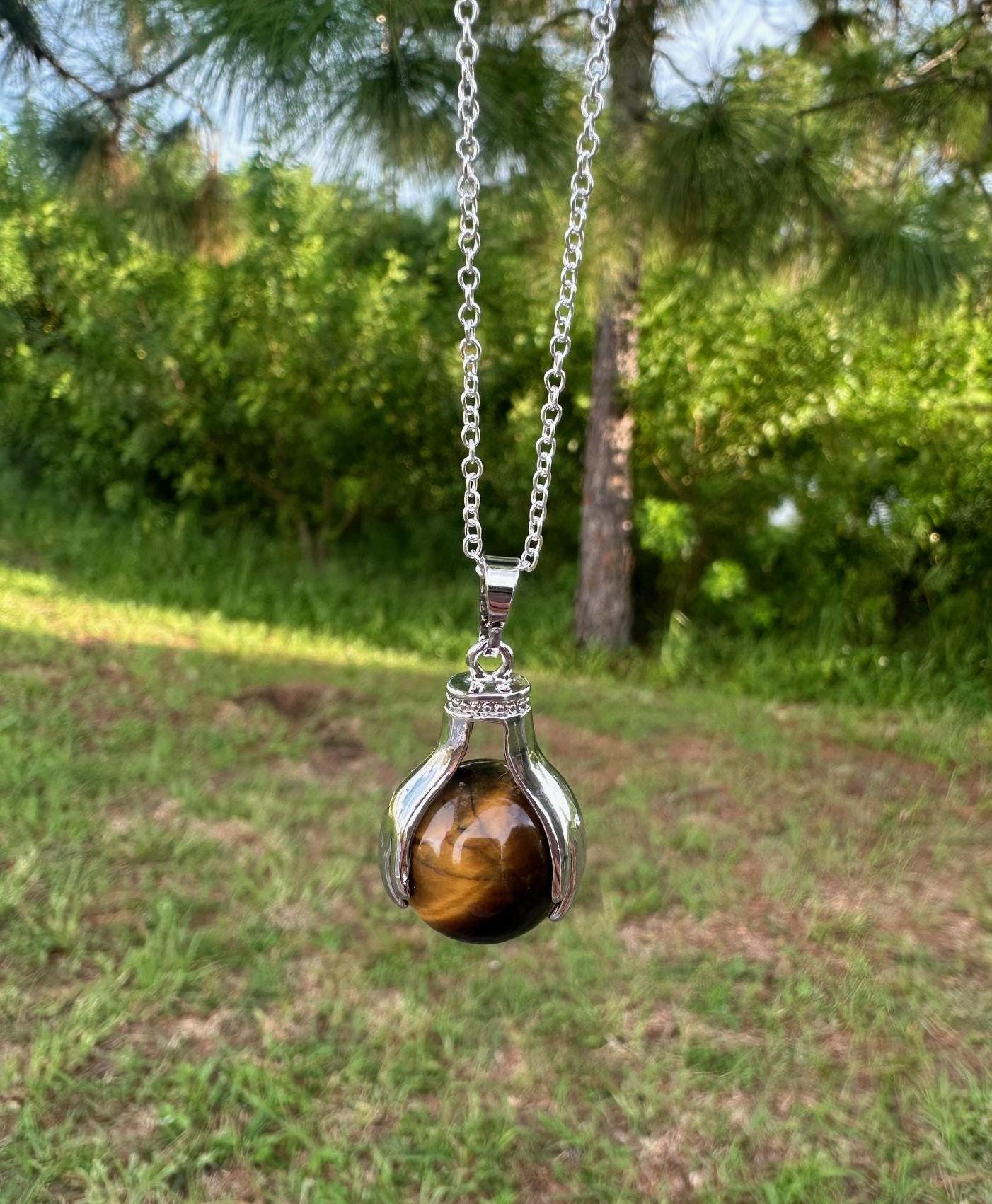 Tiger Eye Hands Pendant Necklace