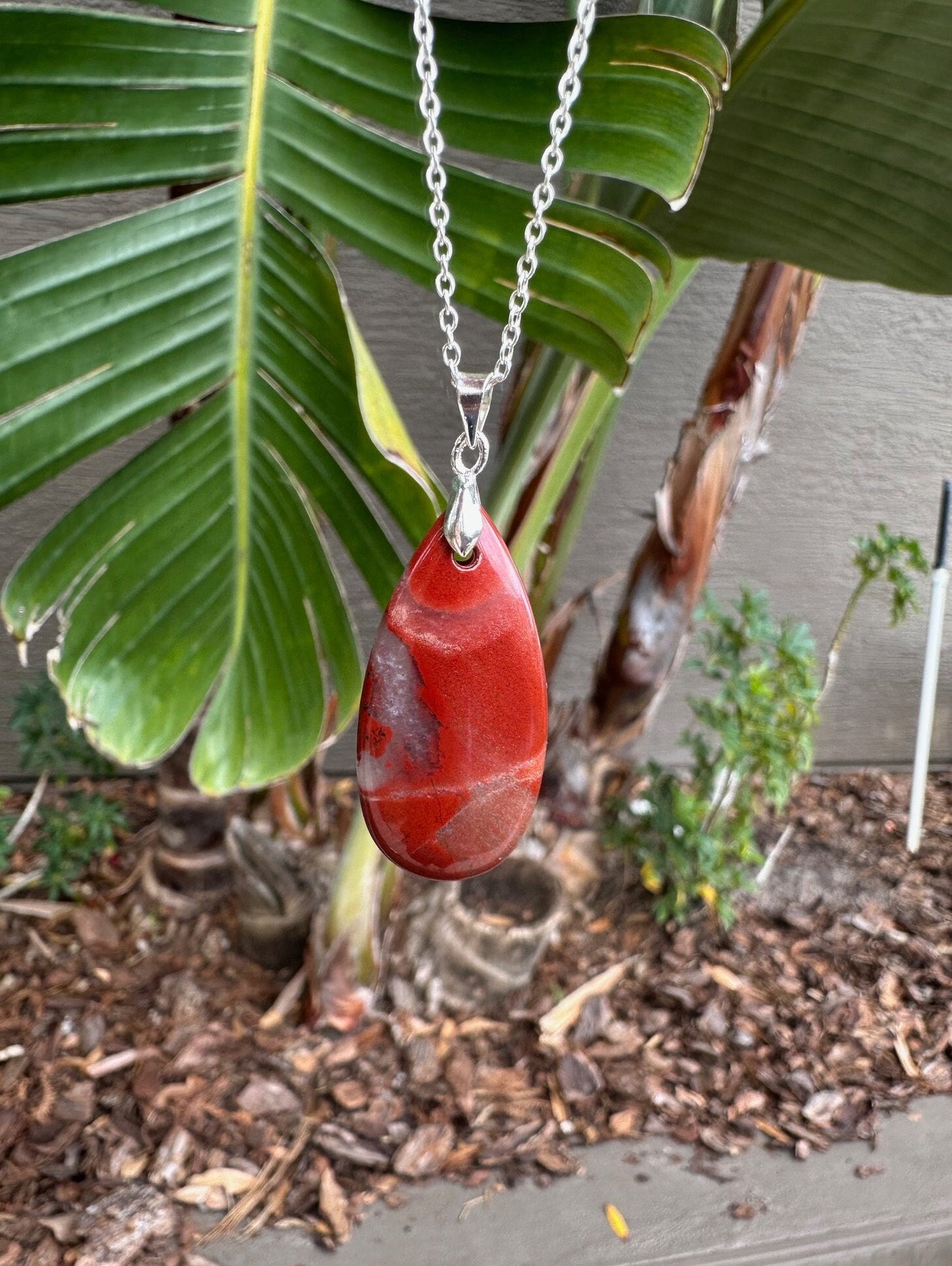 Red Jasper Teardrop Pendant Necklace