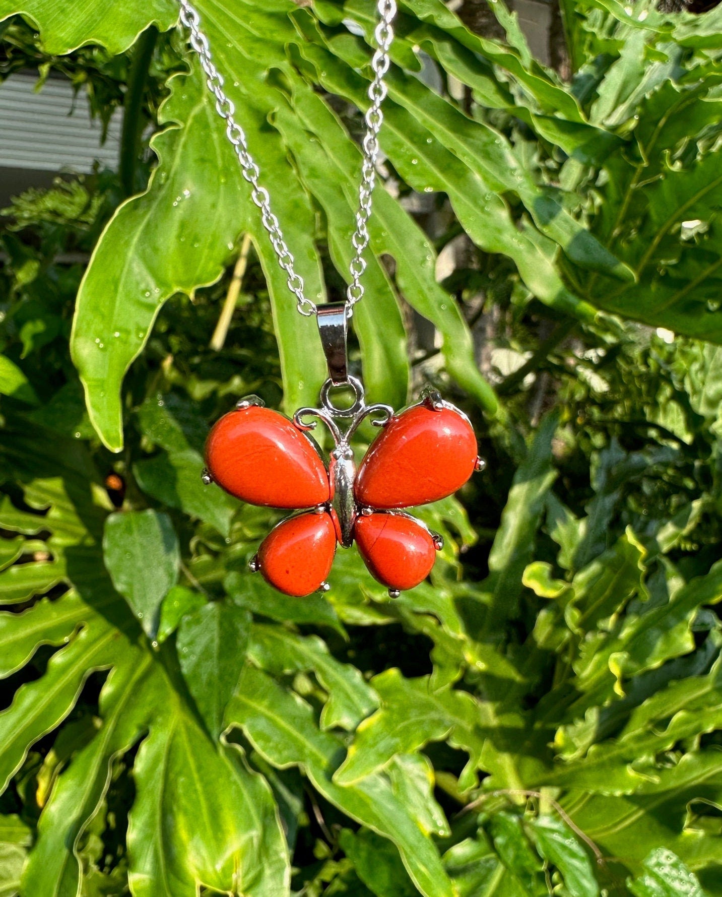 Red Jasper Butterfly Pendant Necklace