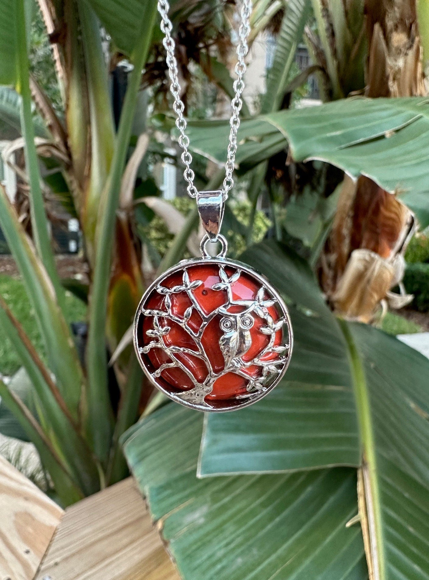 Red Jasper Owl Pendant Necklace