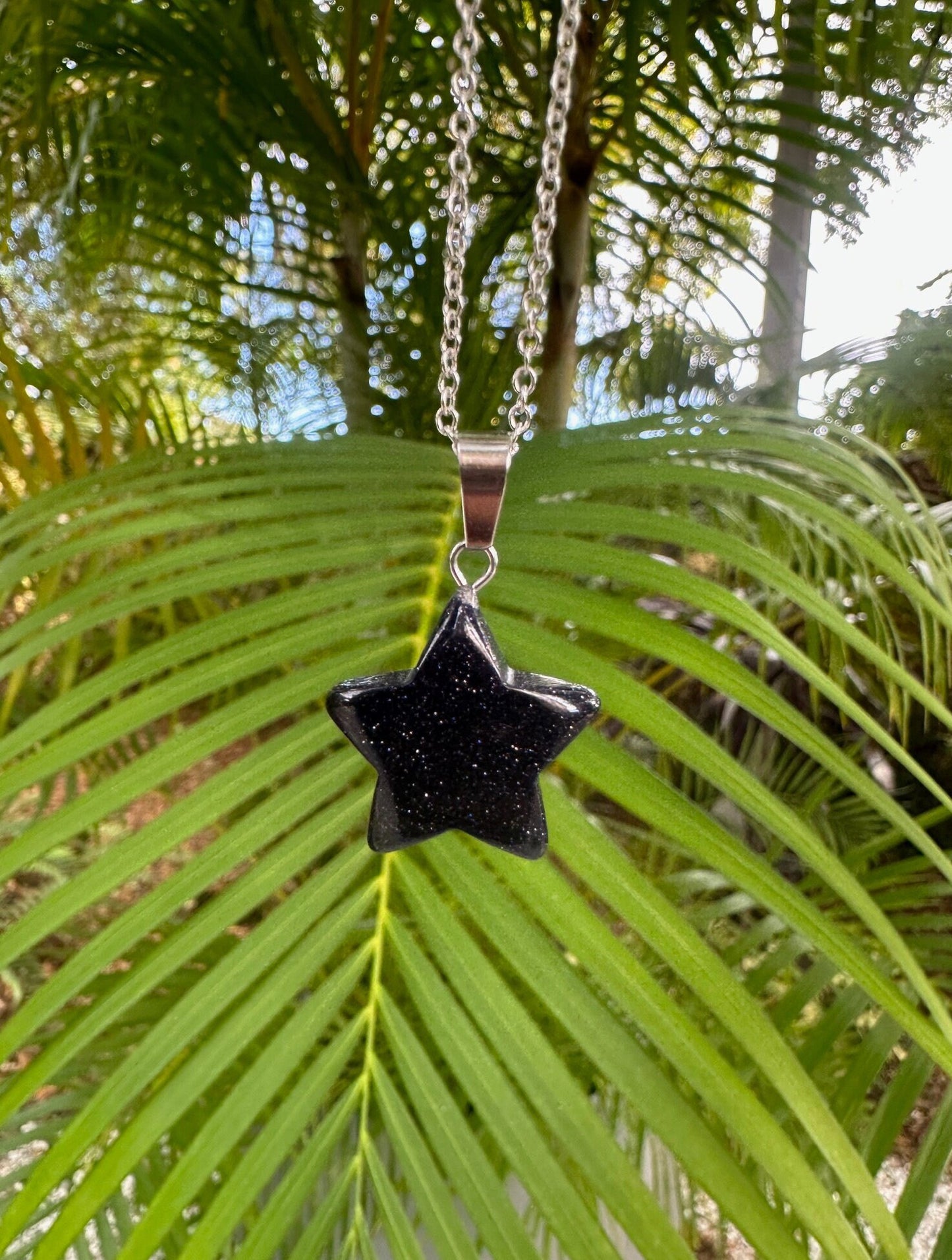 Blue Goldstone Star Pendant Necklace
