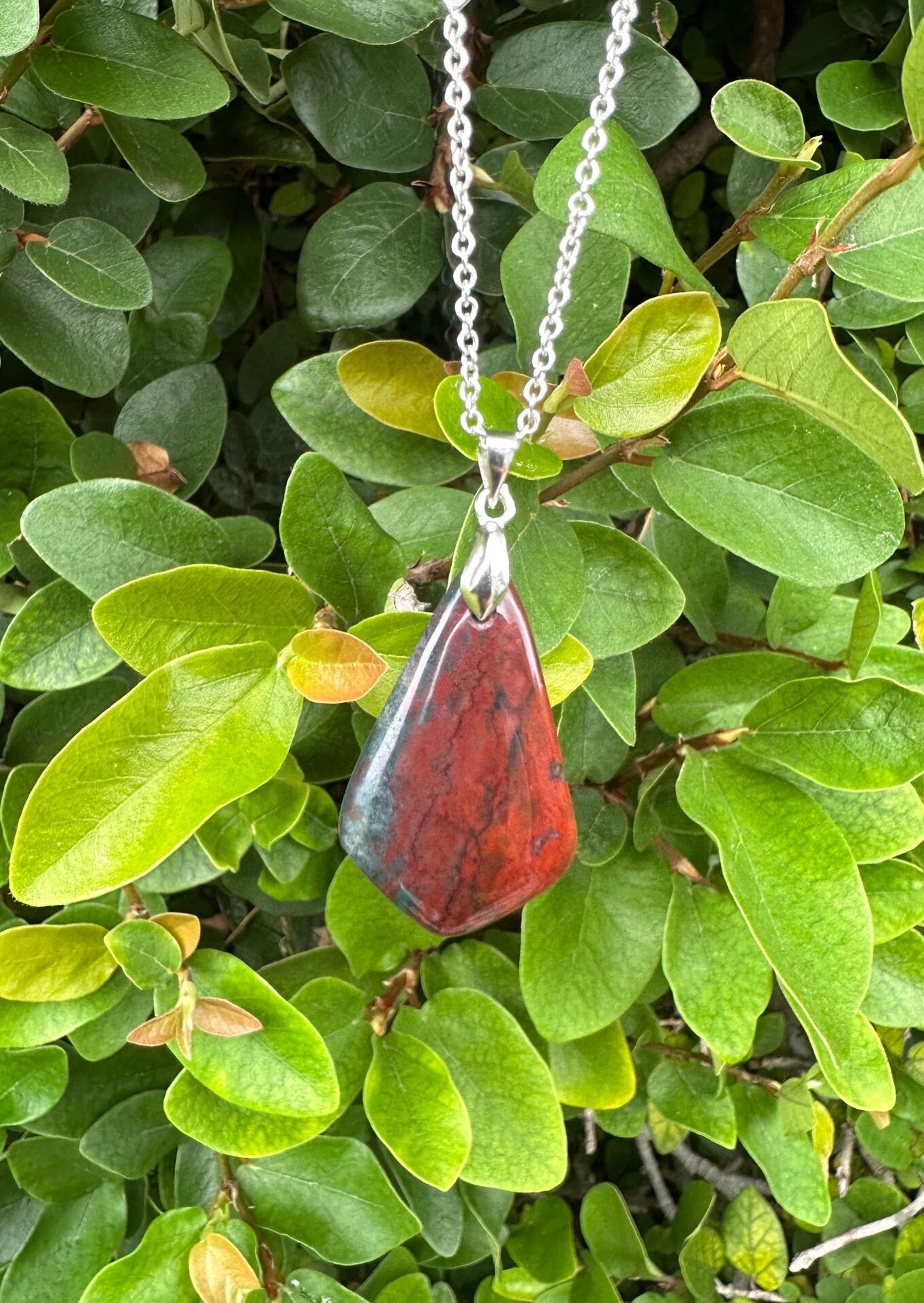 Indian Bloodstone Shield Pendant Necklace