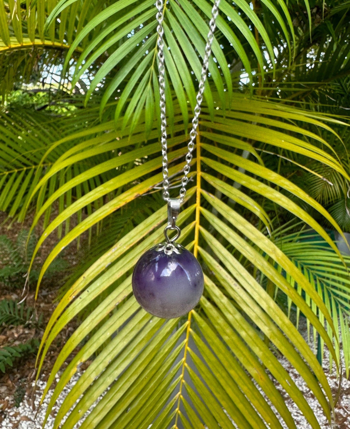 Purple Agate Ball Pendant Necklace