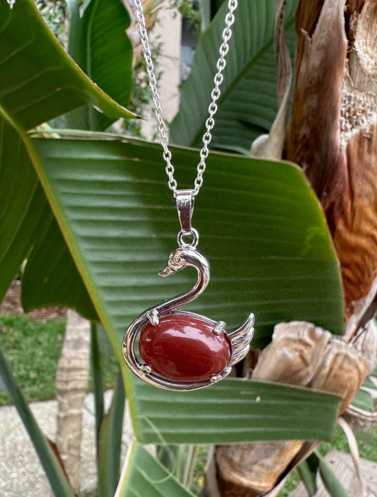 Red Agate Swan Pendant Necklace
