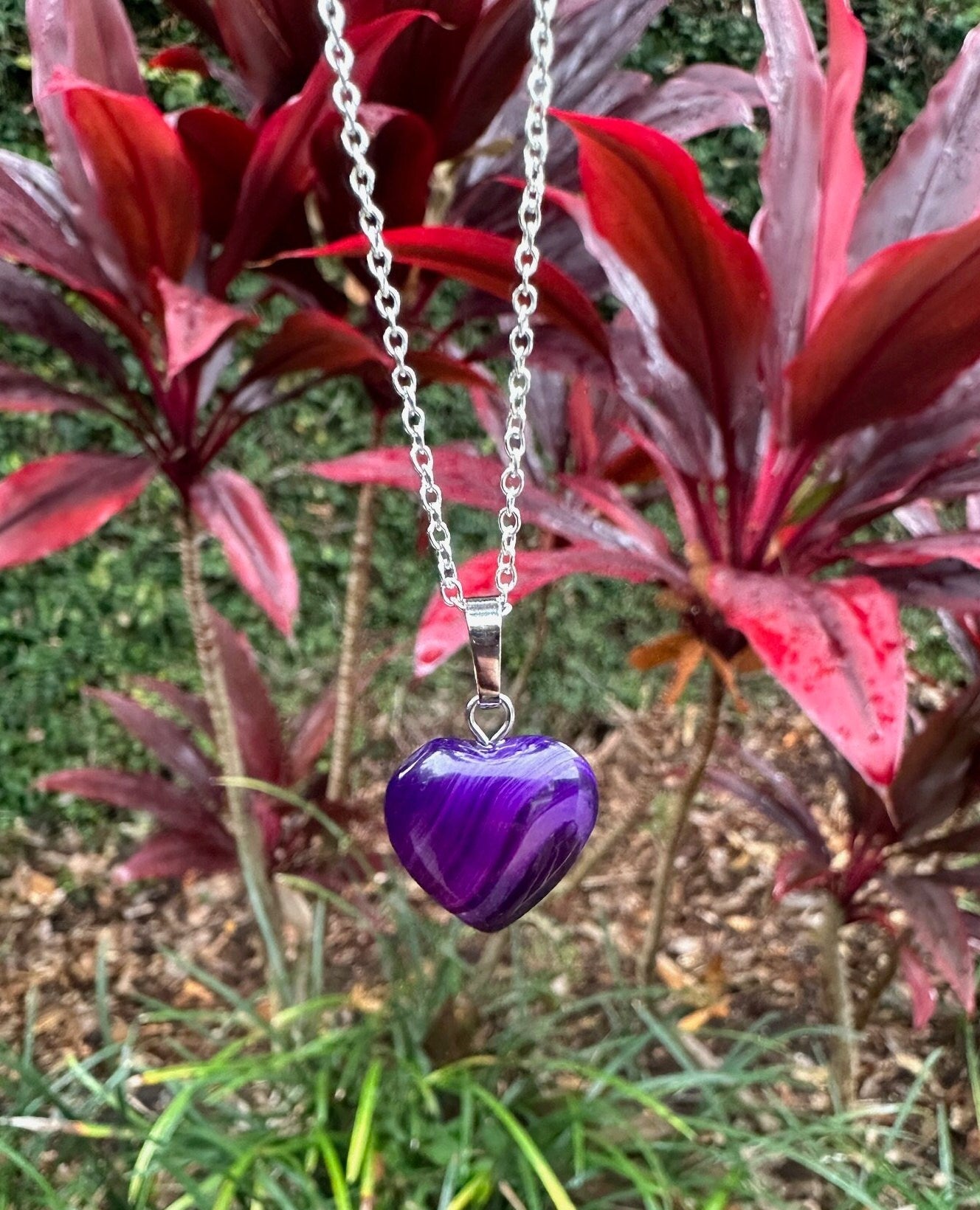Purple Agate Heart Pendant Necklace