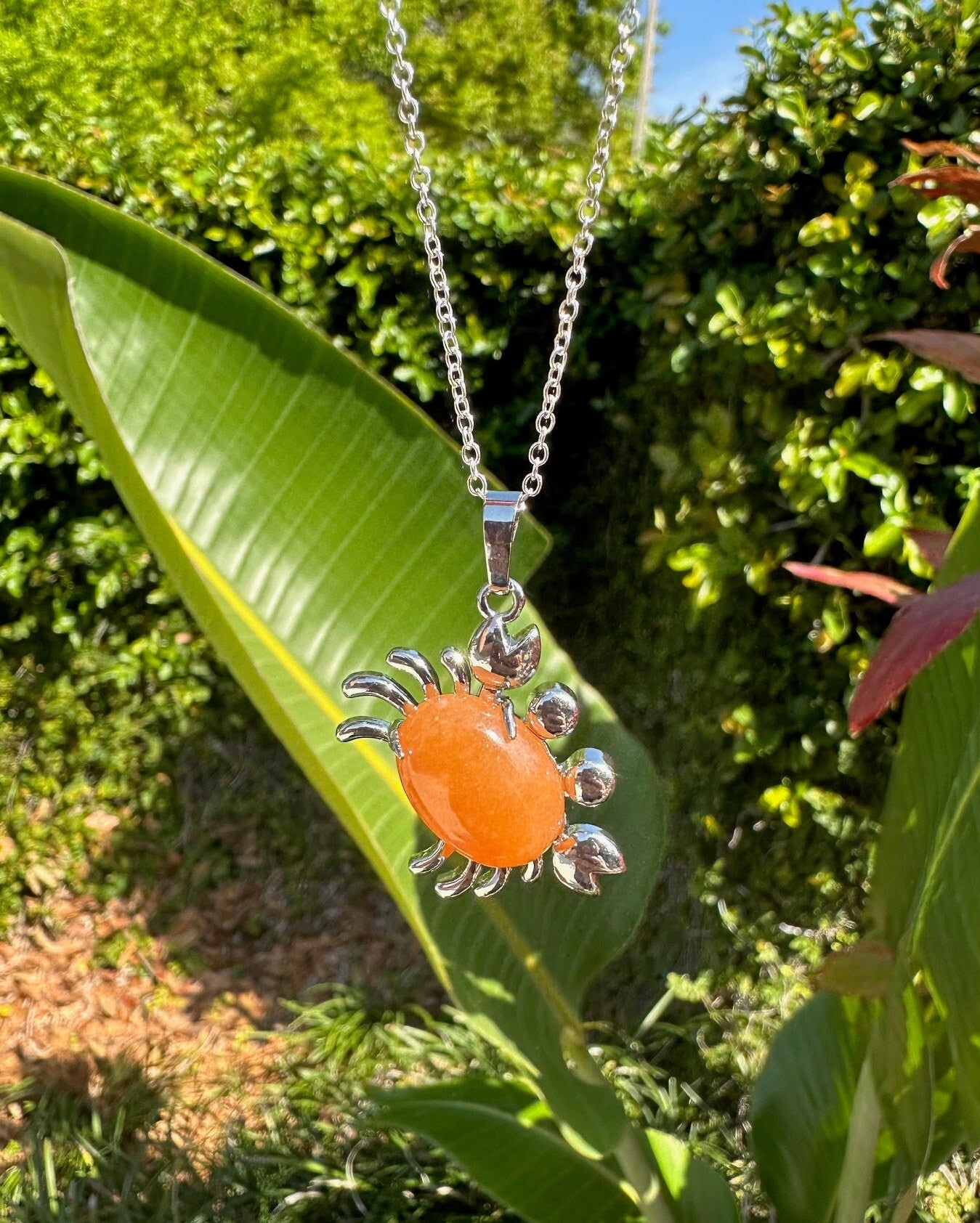 Orange Aventurine Crab Pendant Necklace