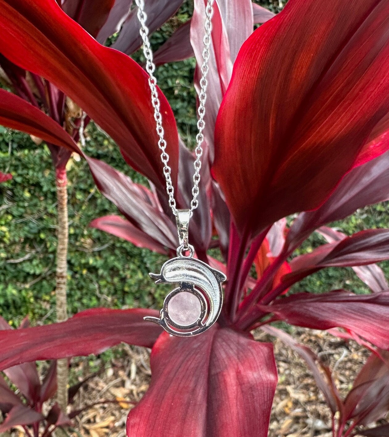 Rose Quartz Dolphin Pendant Necklace