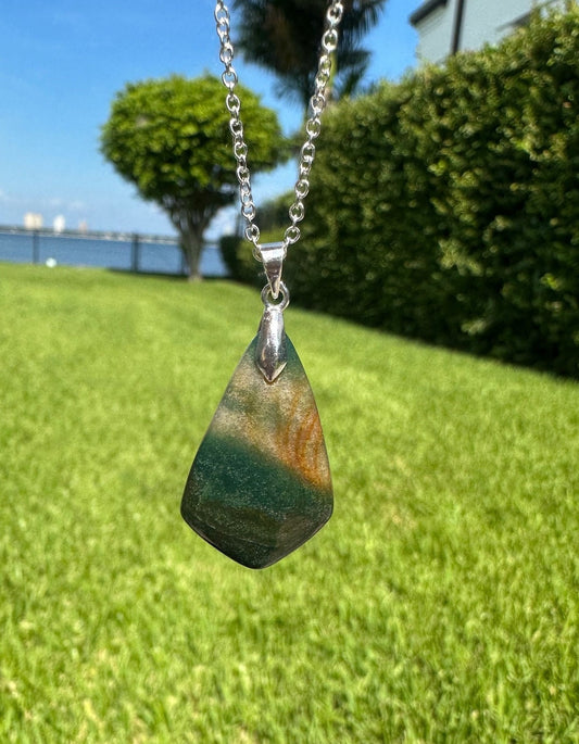 Indian Bloodstone Shield Pendant Necklace