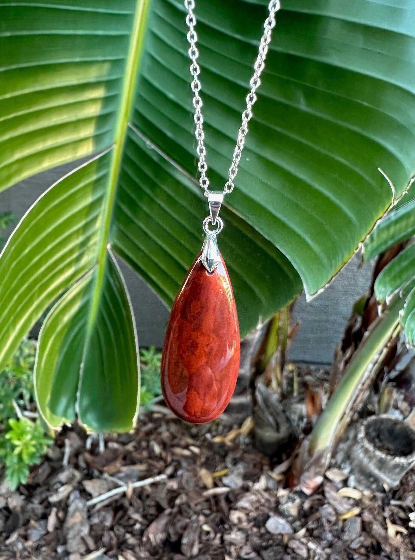 Indian Bloodstone Teardrop Pendant Necklace