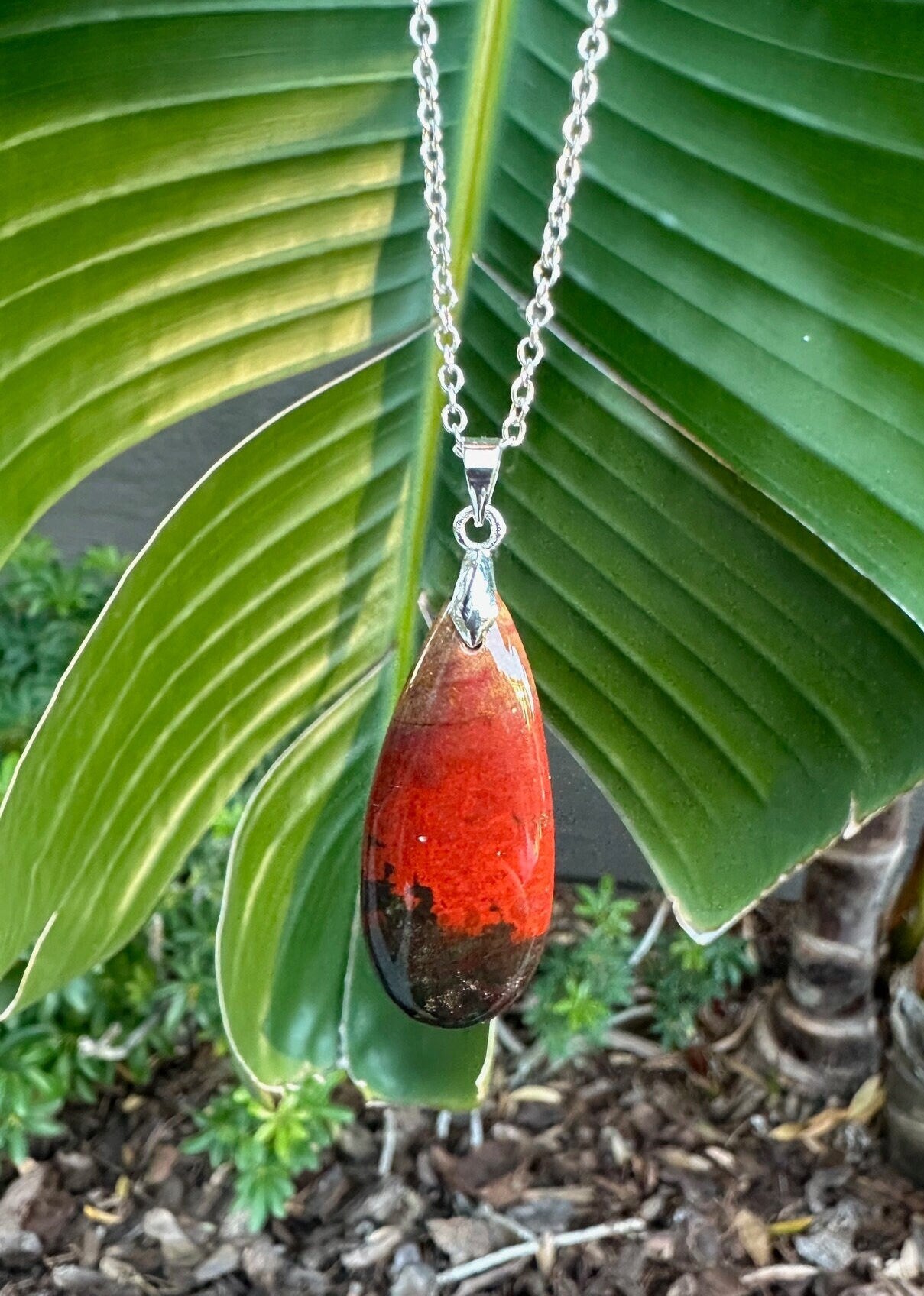 Indian Bloodstone Teardrop Pendant Necklace