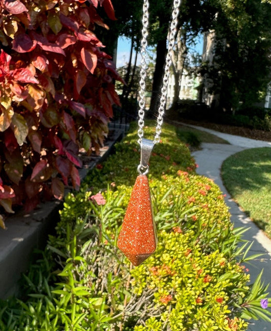 Goldstone Hexagon Pendant Necklace