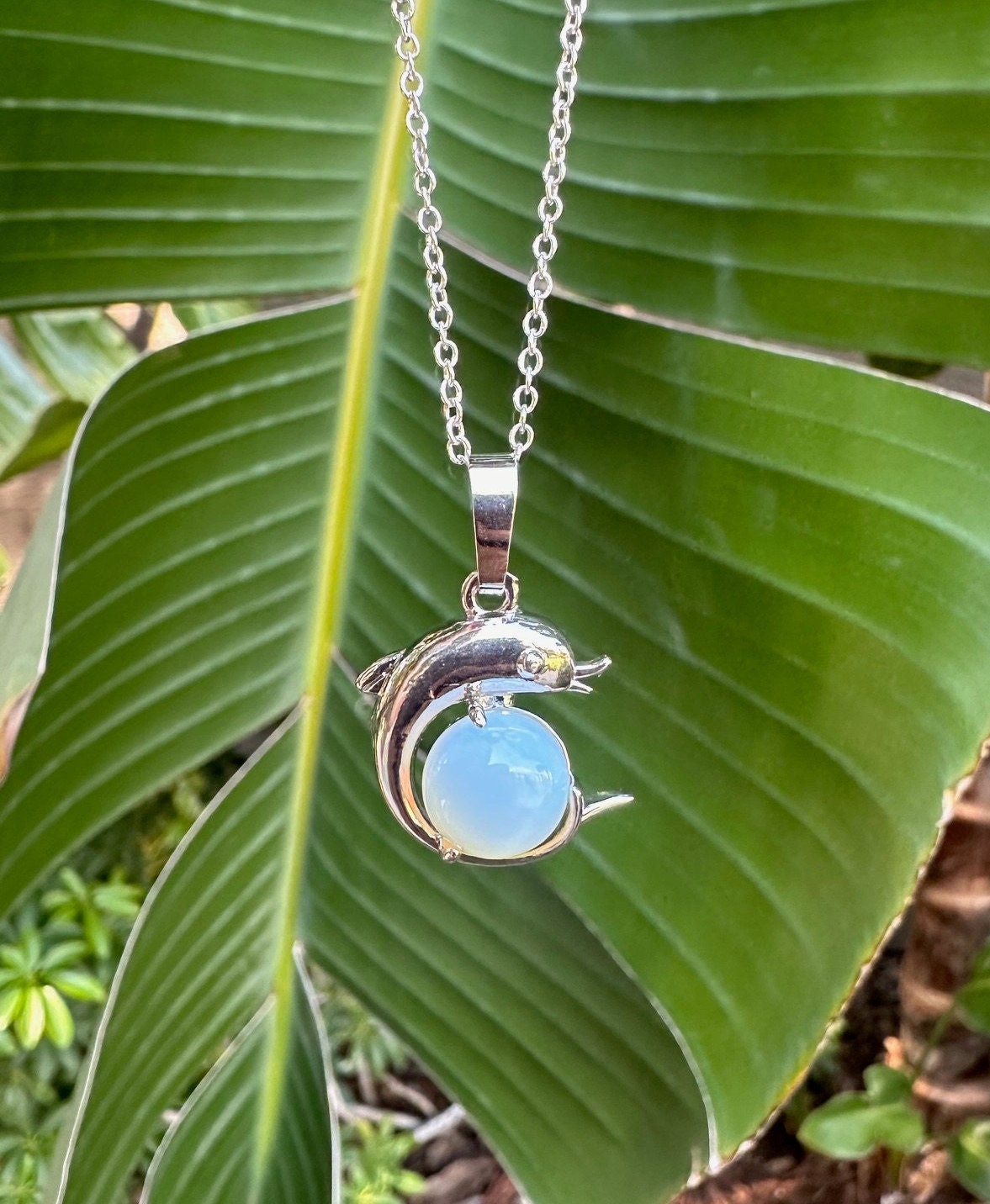 Dainty Opalite Dolphin Pendant Necklace