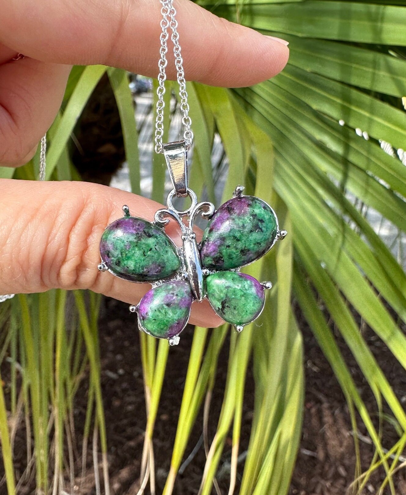 Ruby Zoisite Butterfly Necklace