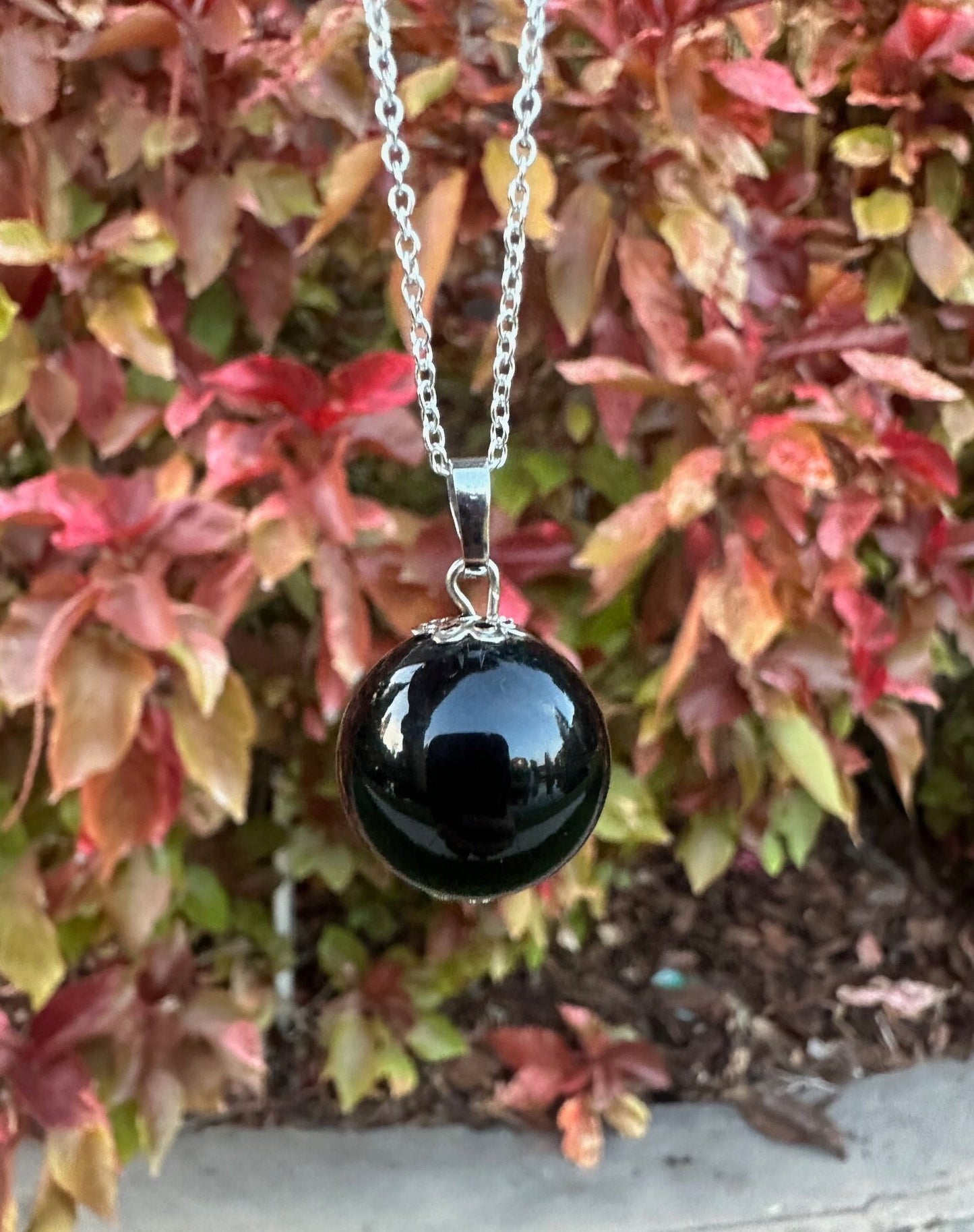 Obsidian Ball Pendant Necklace