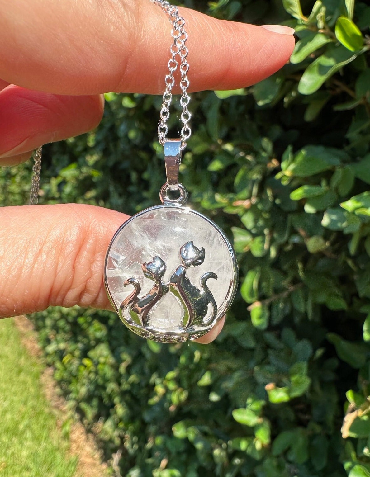 Clear Quartz Cat Love Pendant Necklace