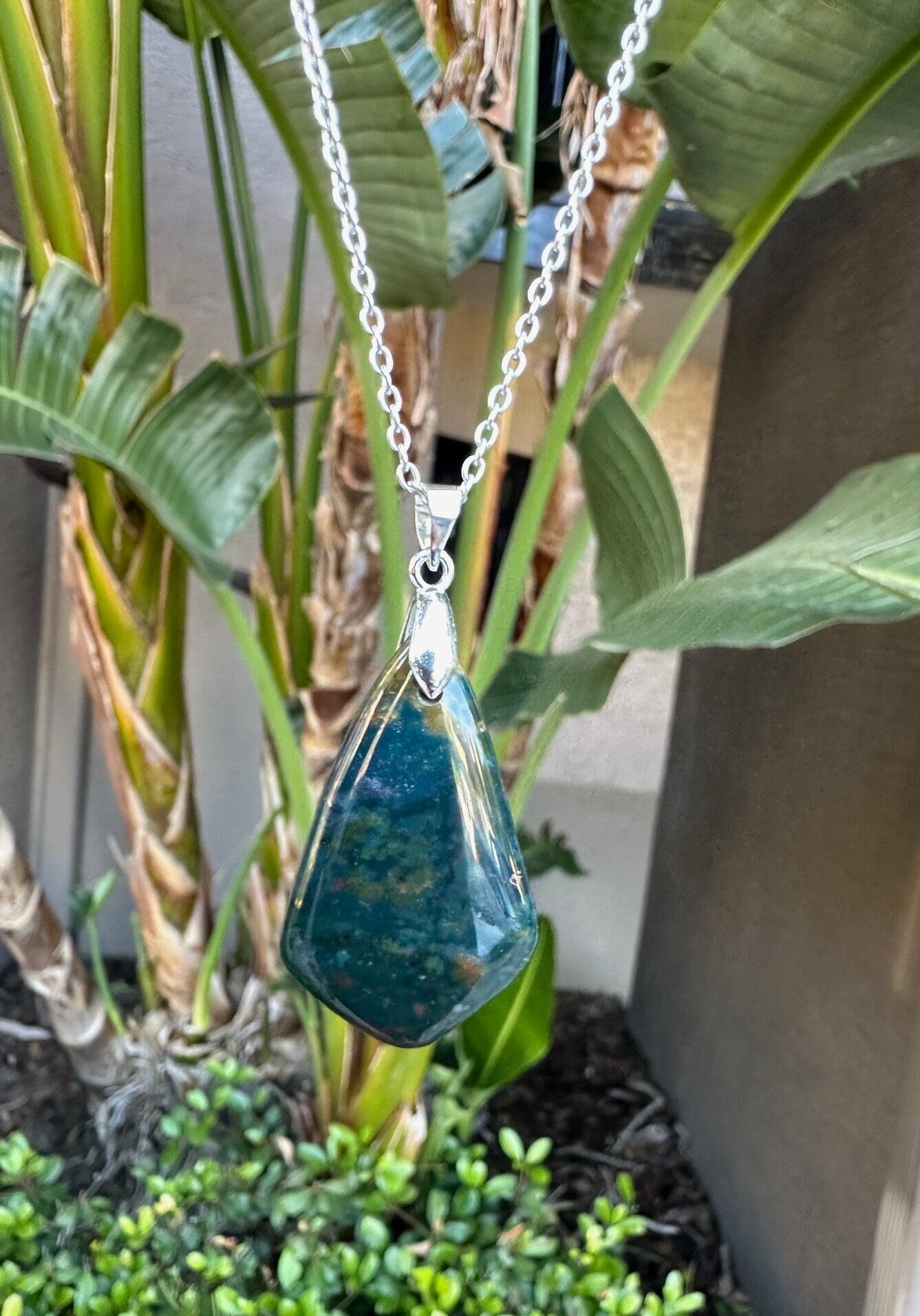 Indian Bloodstone Shield Pendant Necklace