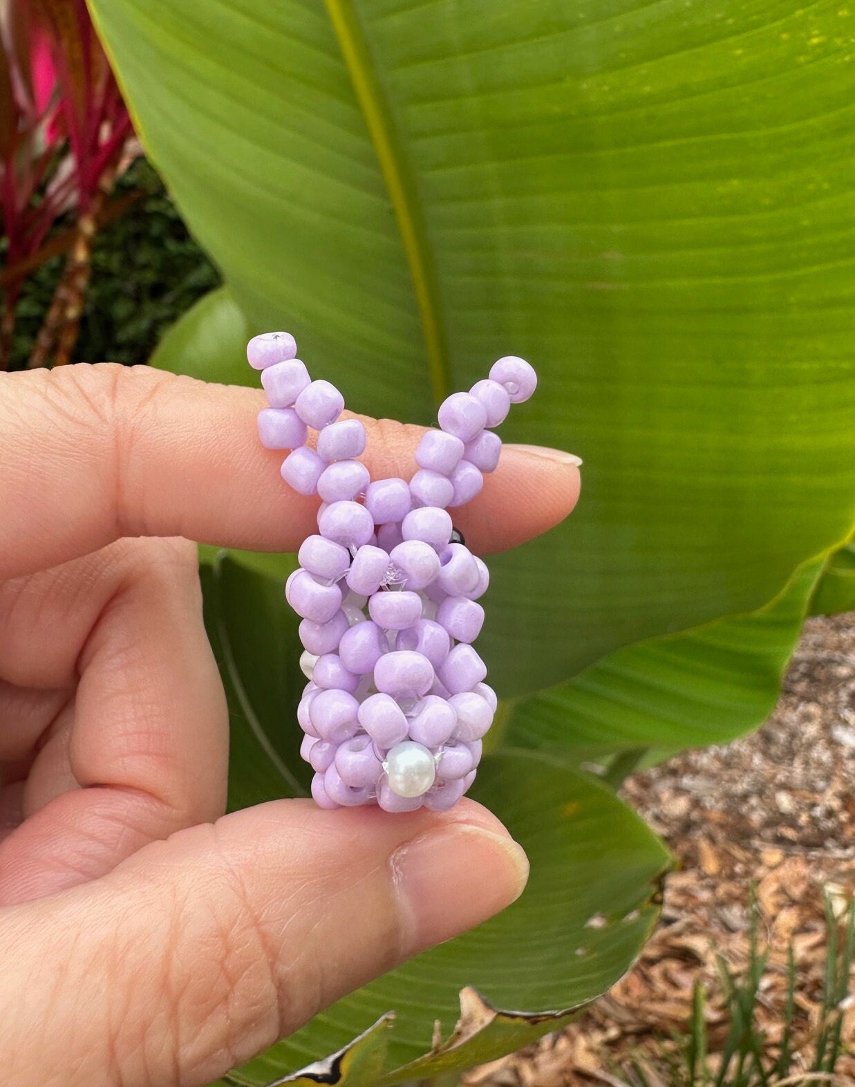 Beaded Lilac Easter Bunny Figurine