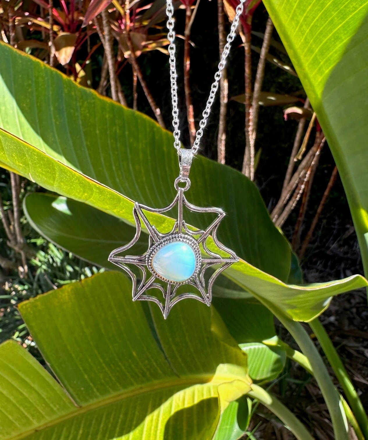 Opalite Spider Web Pendant Necklace