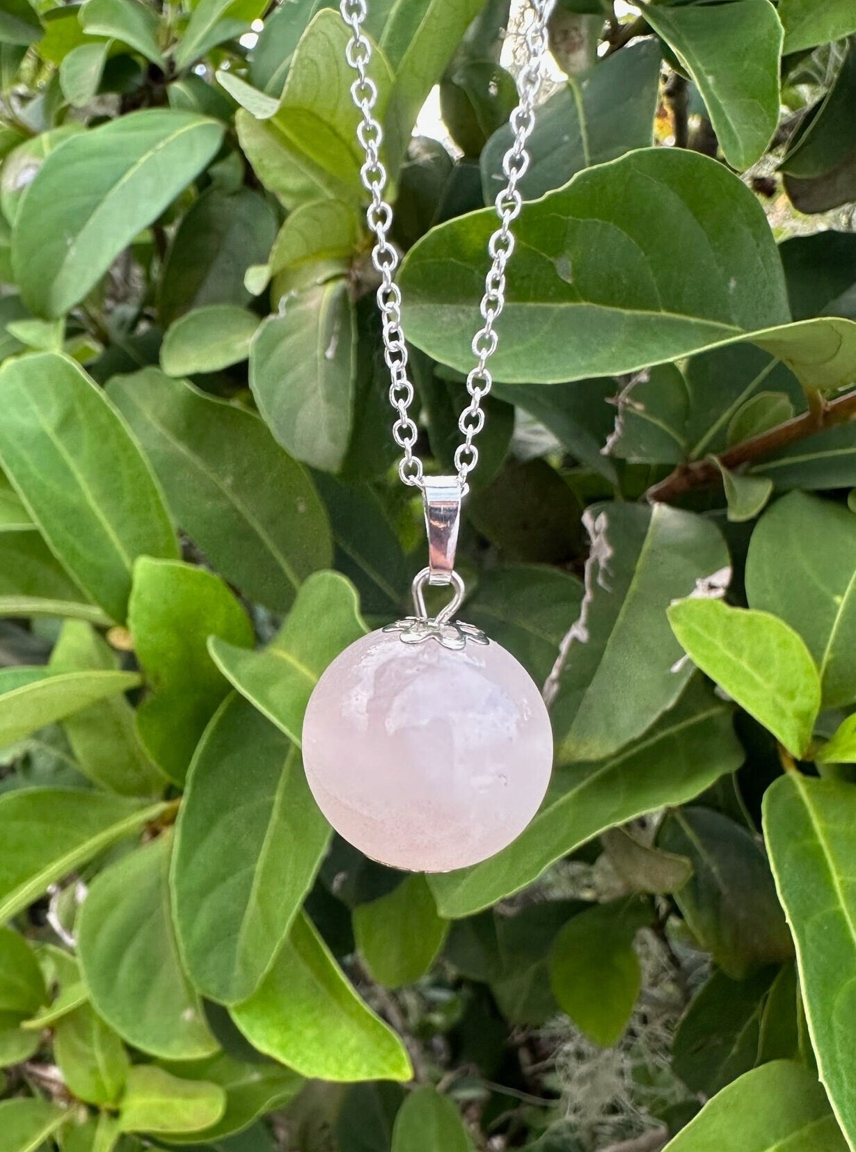 Rose Quartz Ball Pendant Necklace