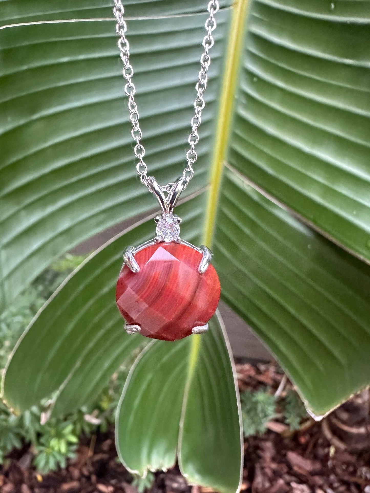Red Agate Prism Pendant Necklace
