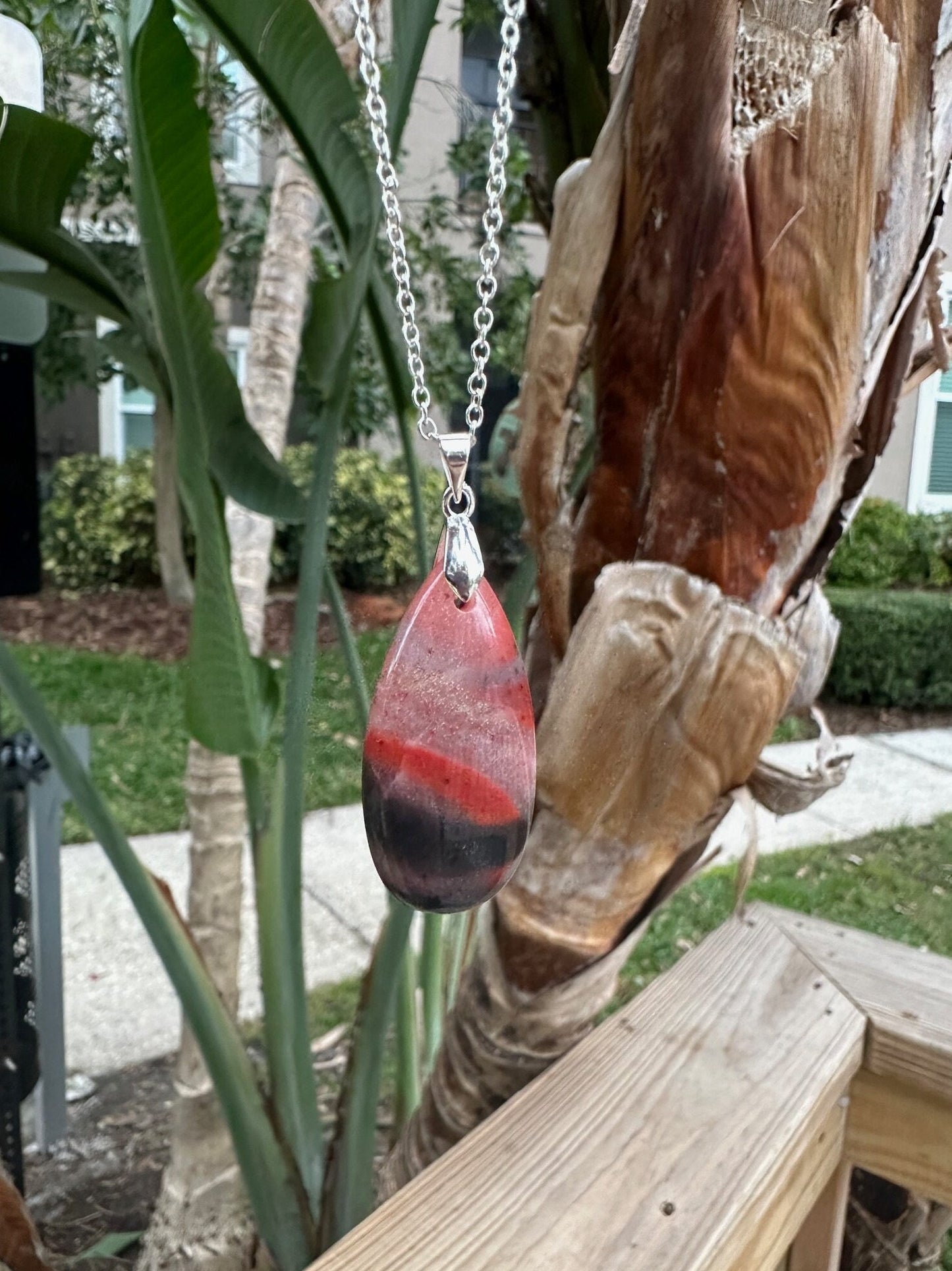 African Bloodstone Teardrop Pendant Necklace
