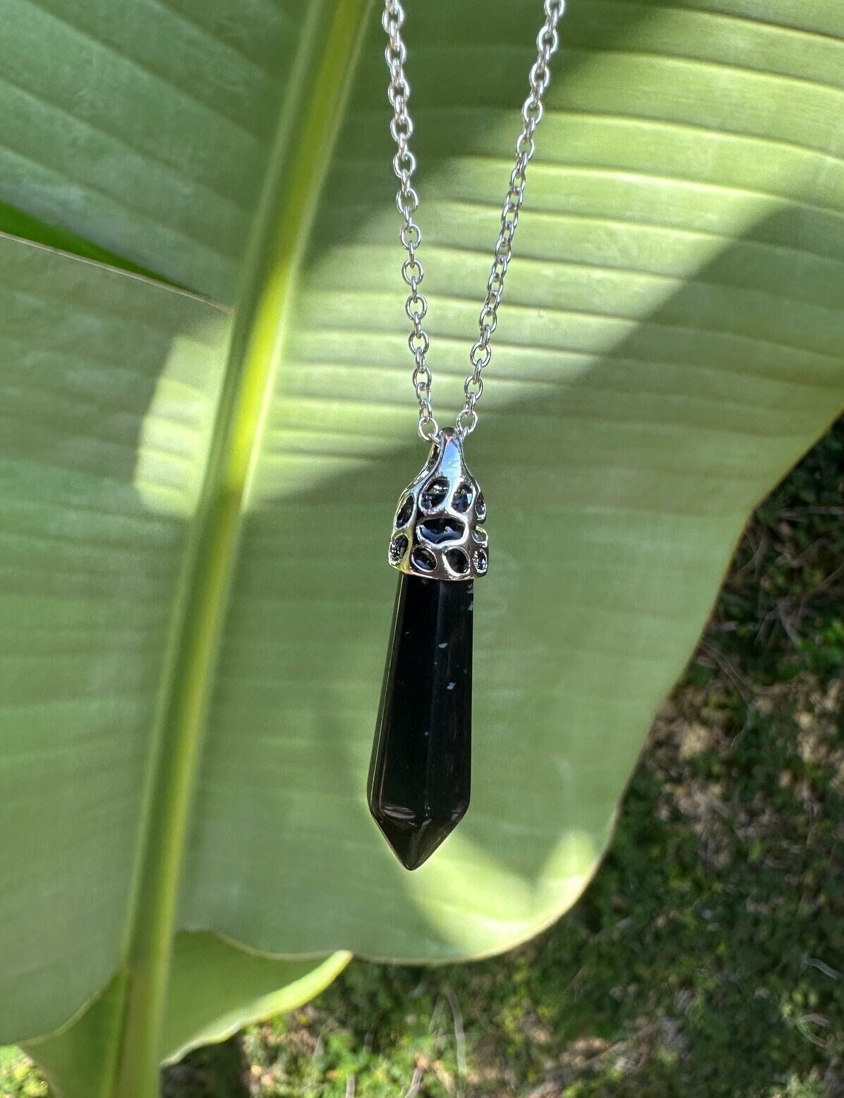 Obsidian Thin Hexagon Pendant Necklace