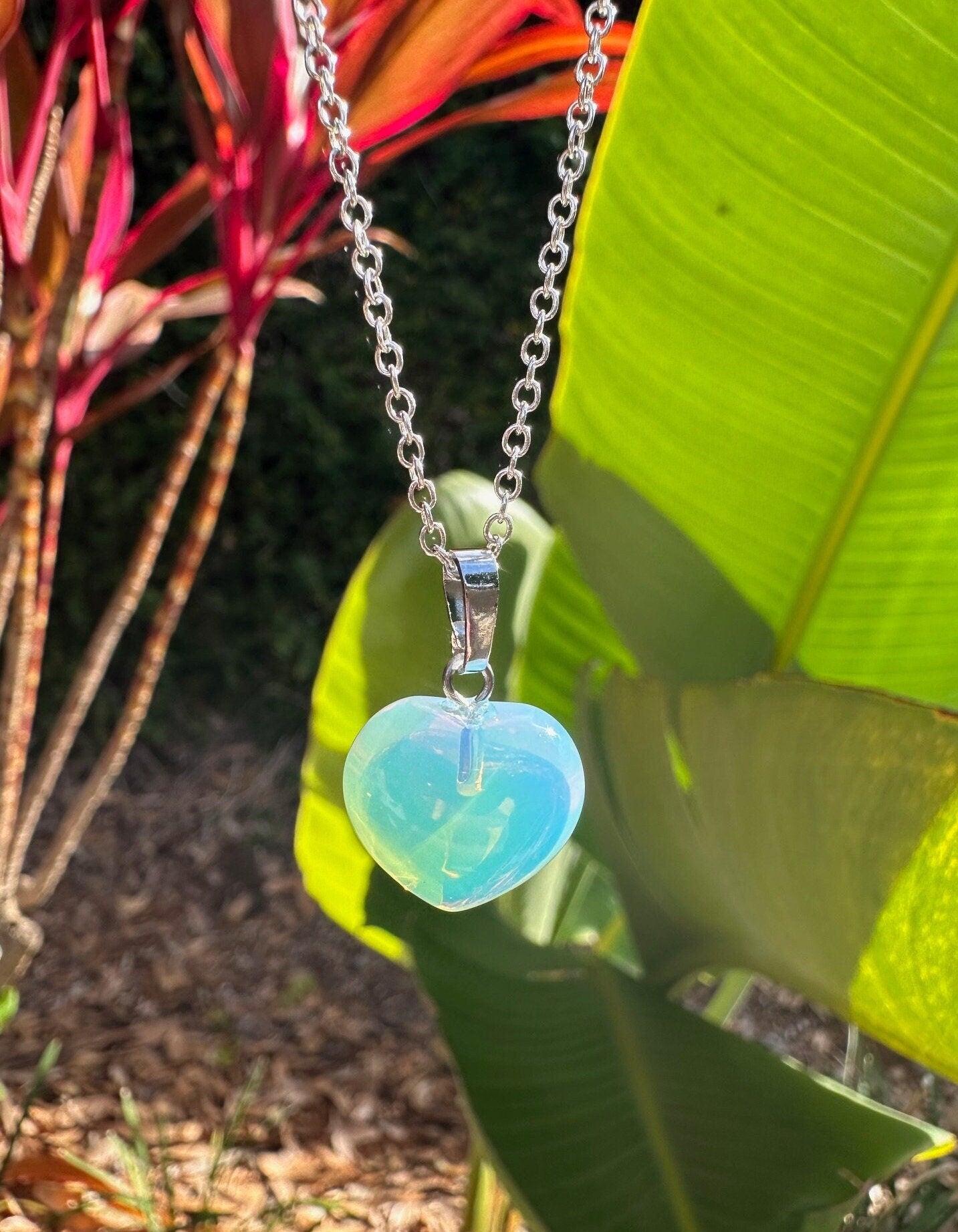 Dainty Opalite Heart Pendant Necklace