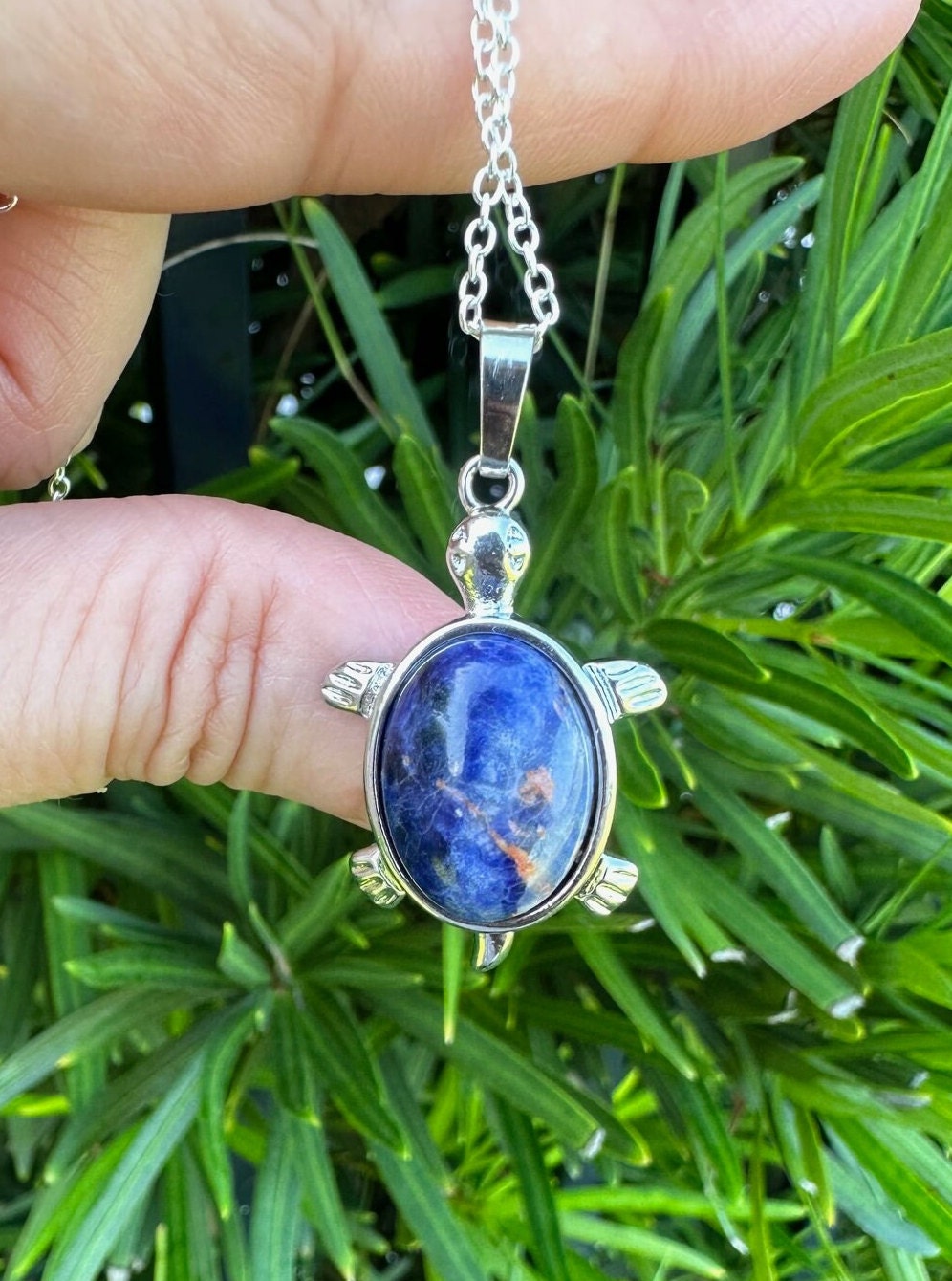 Sodalite Turtle Pendant Necklace