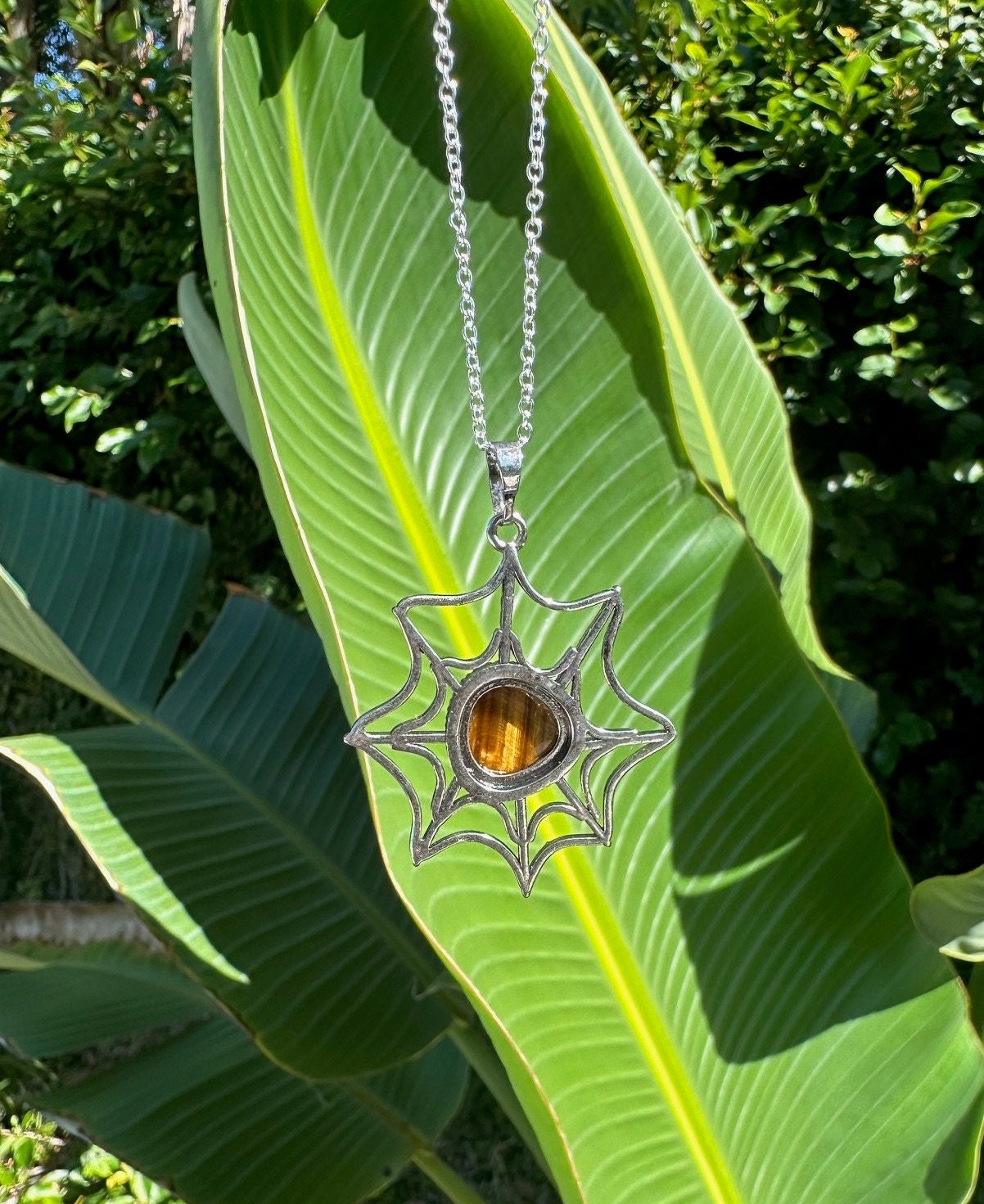 Tiger Eye Spider Web Pendant Necklace