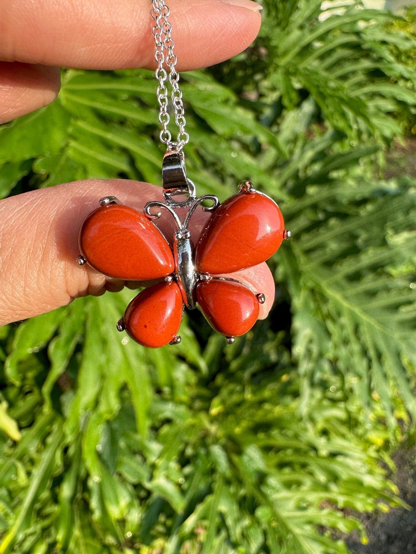 Red Jasper Butterfly Pendant Necklace
