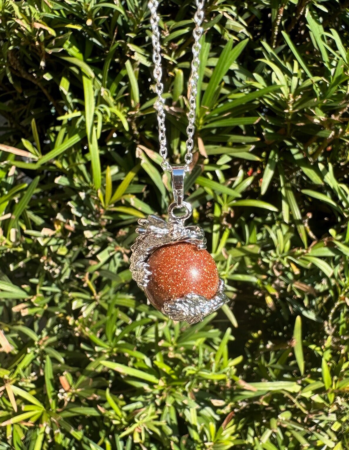 Goldstone Dragon Ball Pendant Necklace