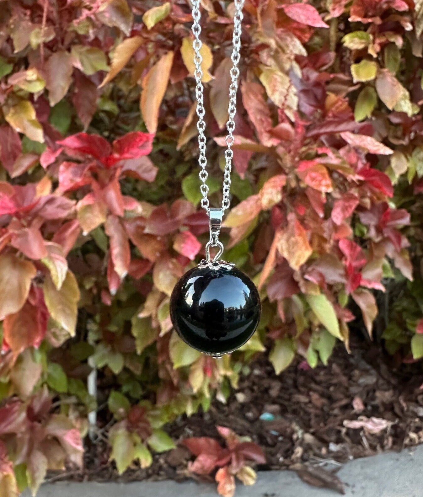 Obsidian Ball Pendant Necklace