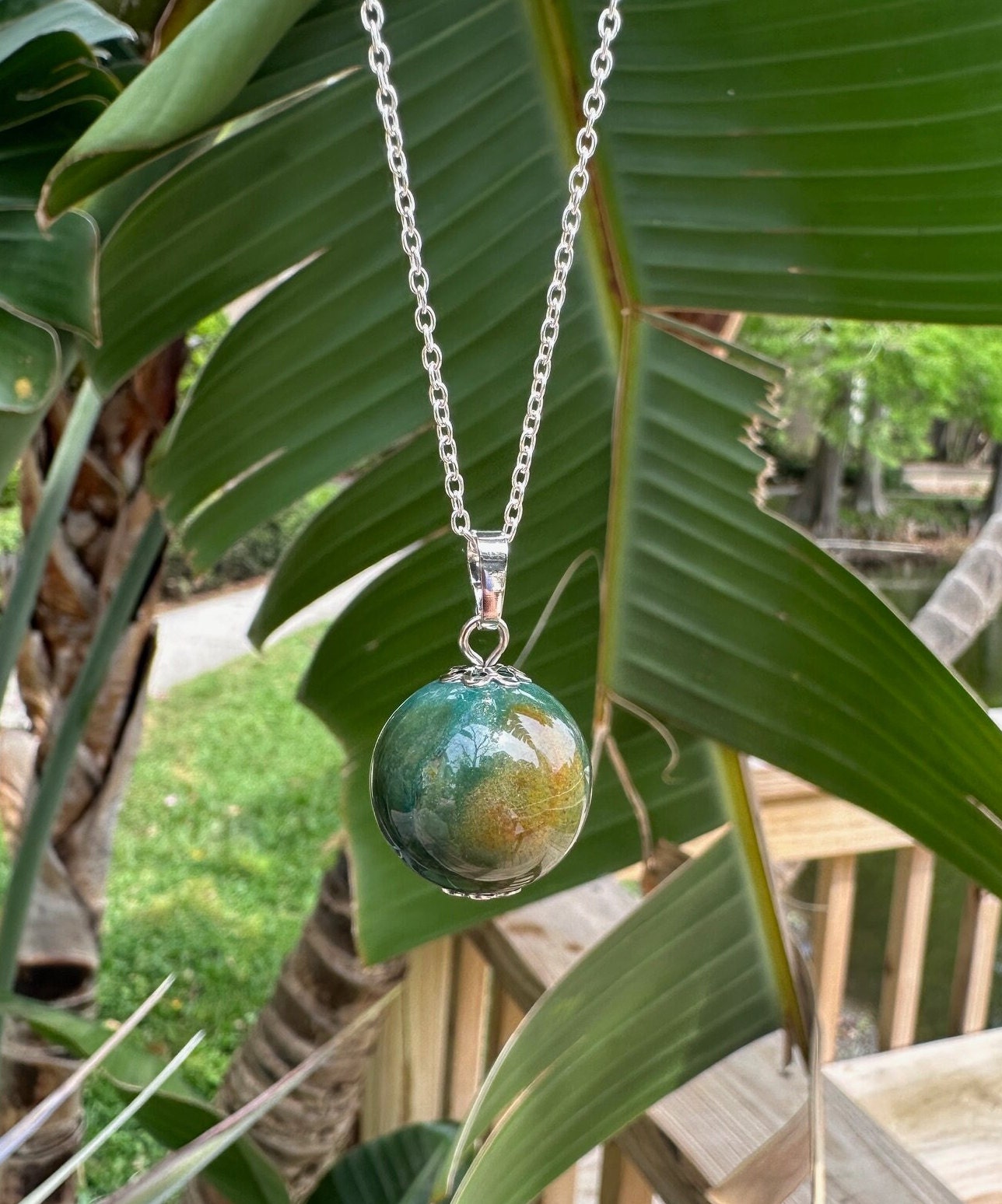 Indian Agate Ball Pendant Necklace