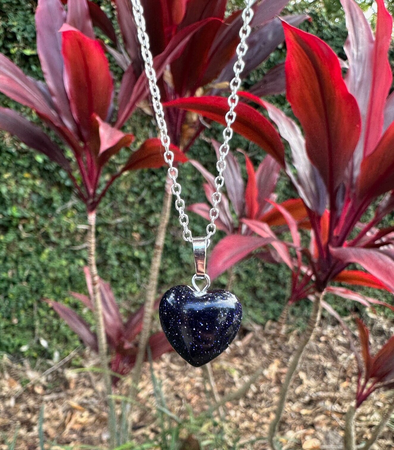Blue Goldstone Heart Pendant Necklace