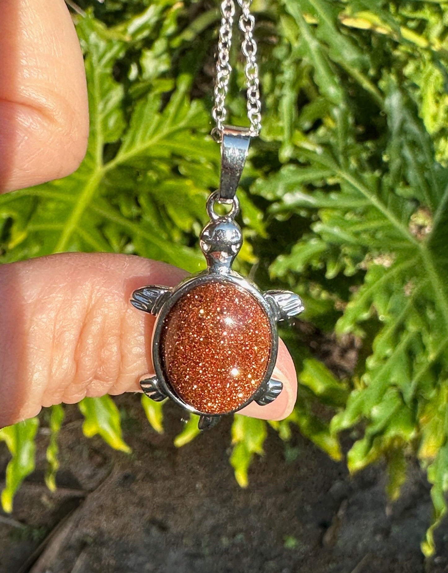 Goldstone Turtle Pendant Necklace