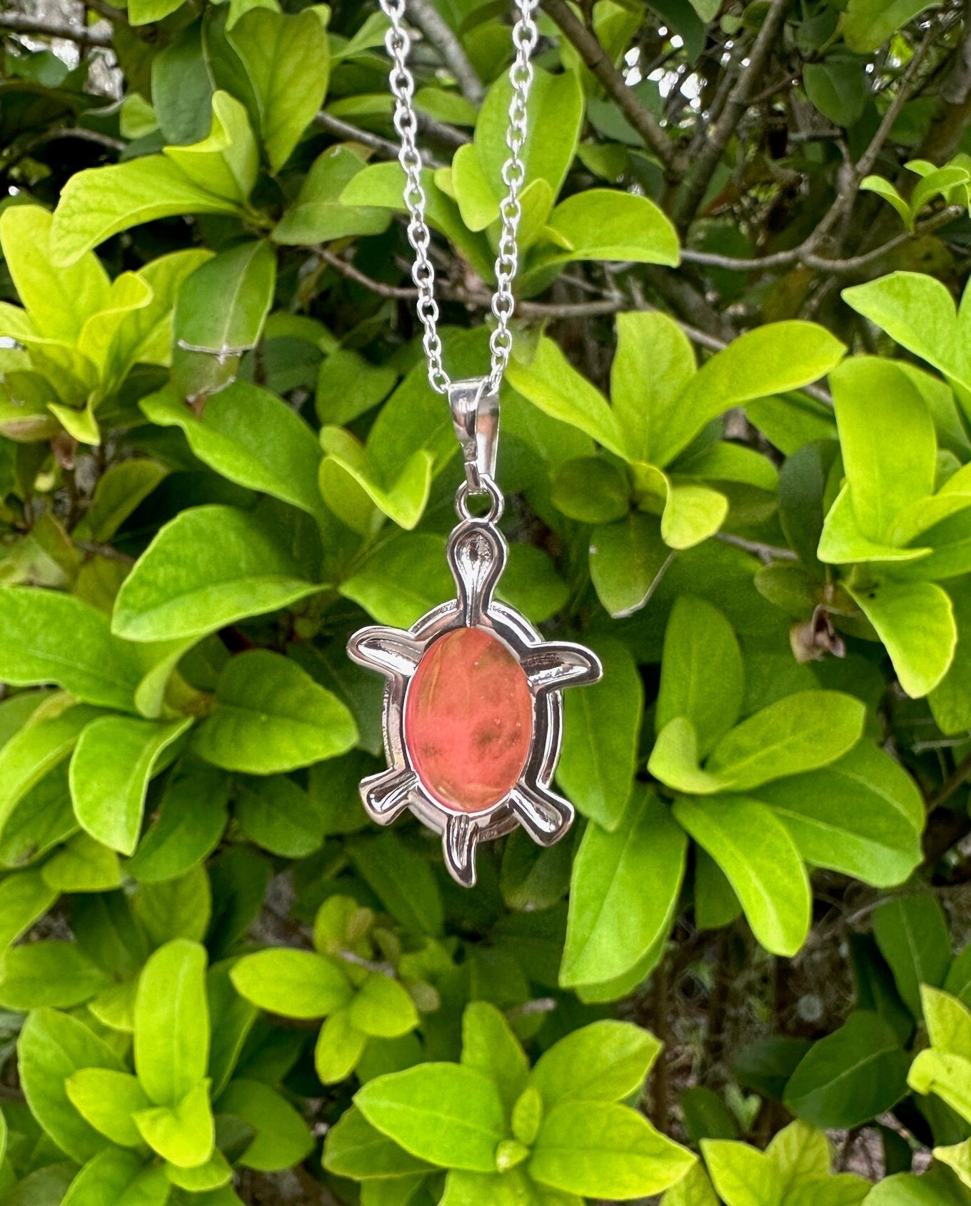Cherry Quartz Turtle Pendant Necklace