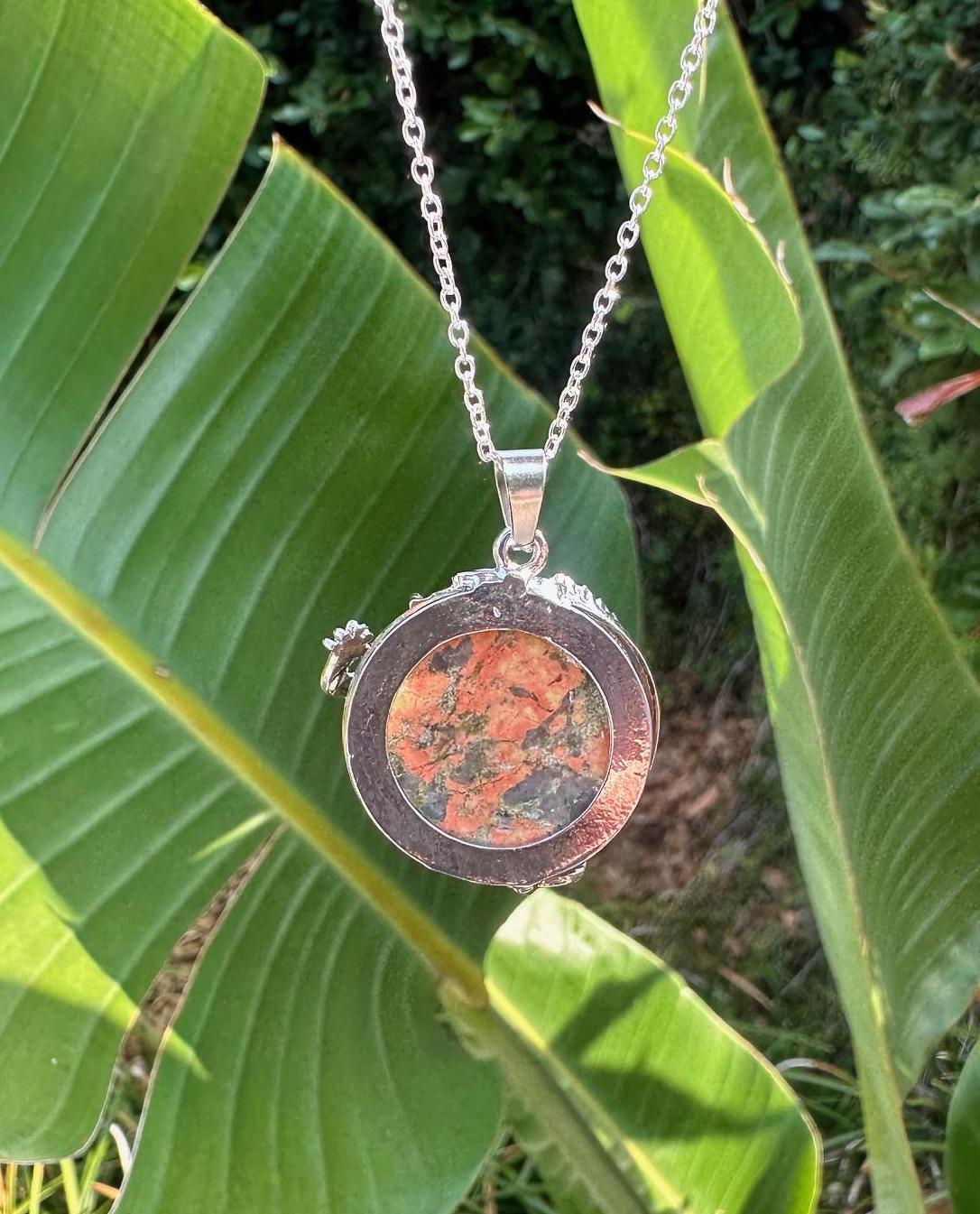 Orange Unakite Dragon Flat Pendant Necklace