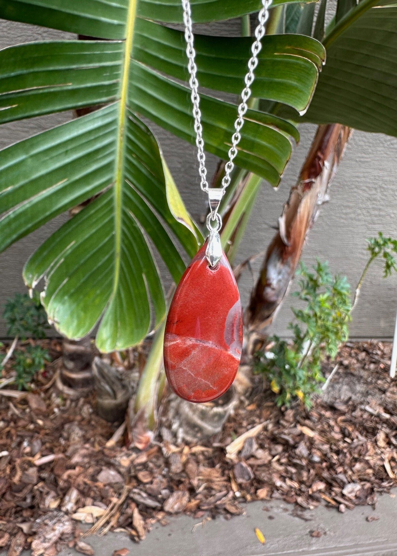 Red Jasper Teardrop Pendant Necklace