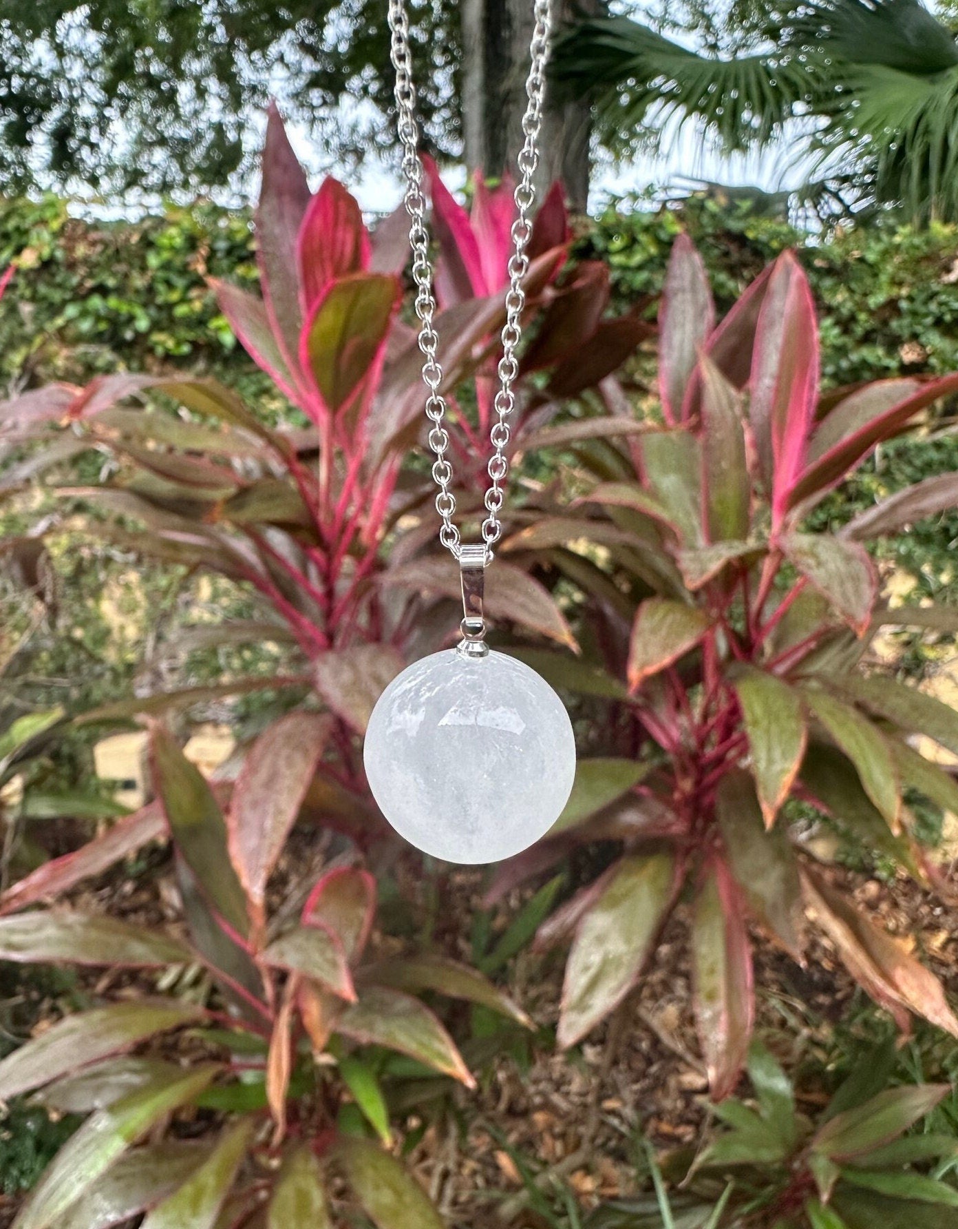 Clear Quartz Ball Pendant Necklace